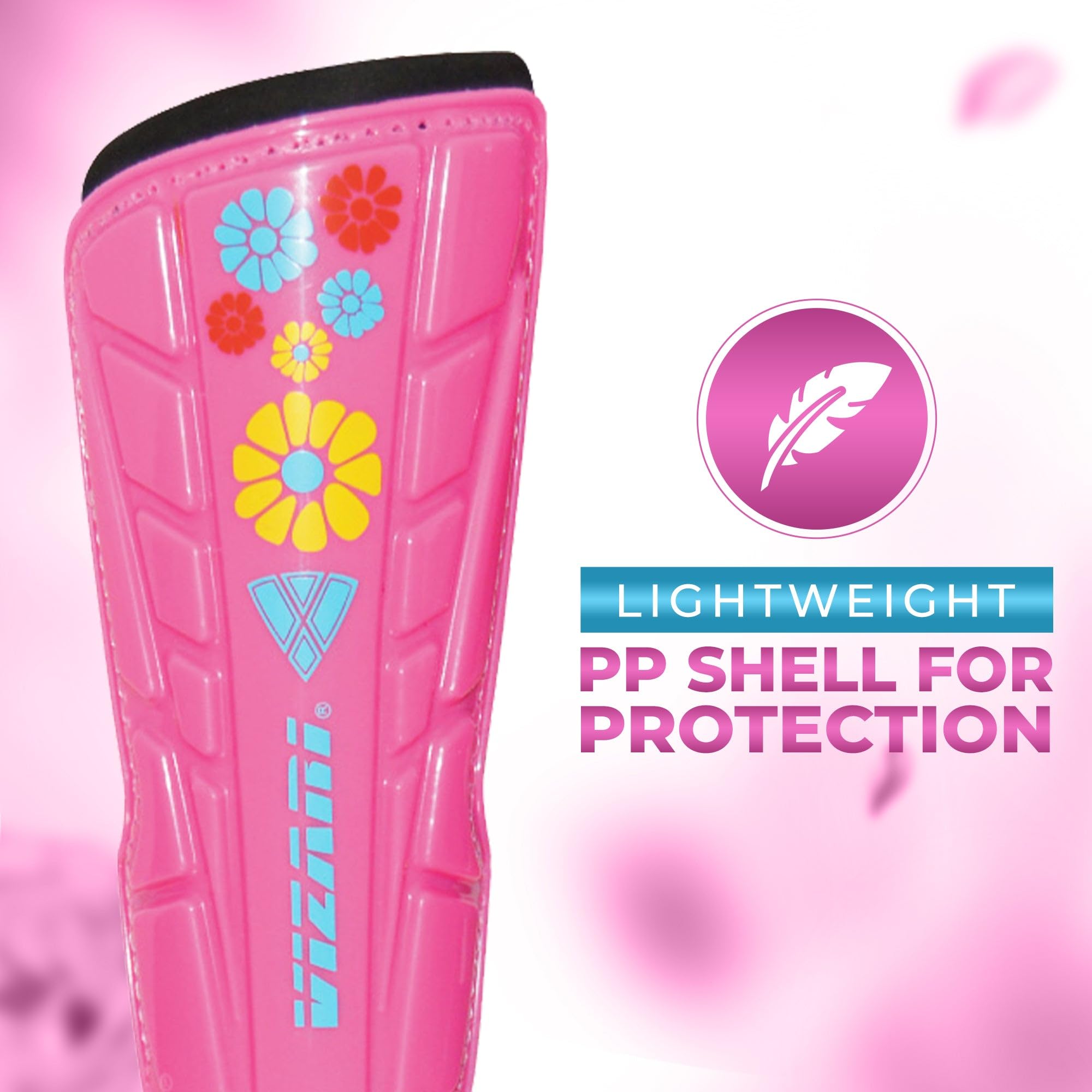 Vizari Blossom Kids Soccer Shin Guards For Girls - Pink/Blue, Xs | Dual-Layered Protection & Ventilated Football Shin Pads With