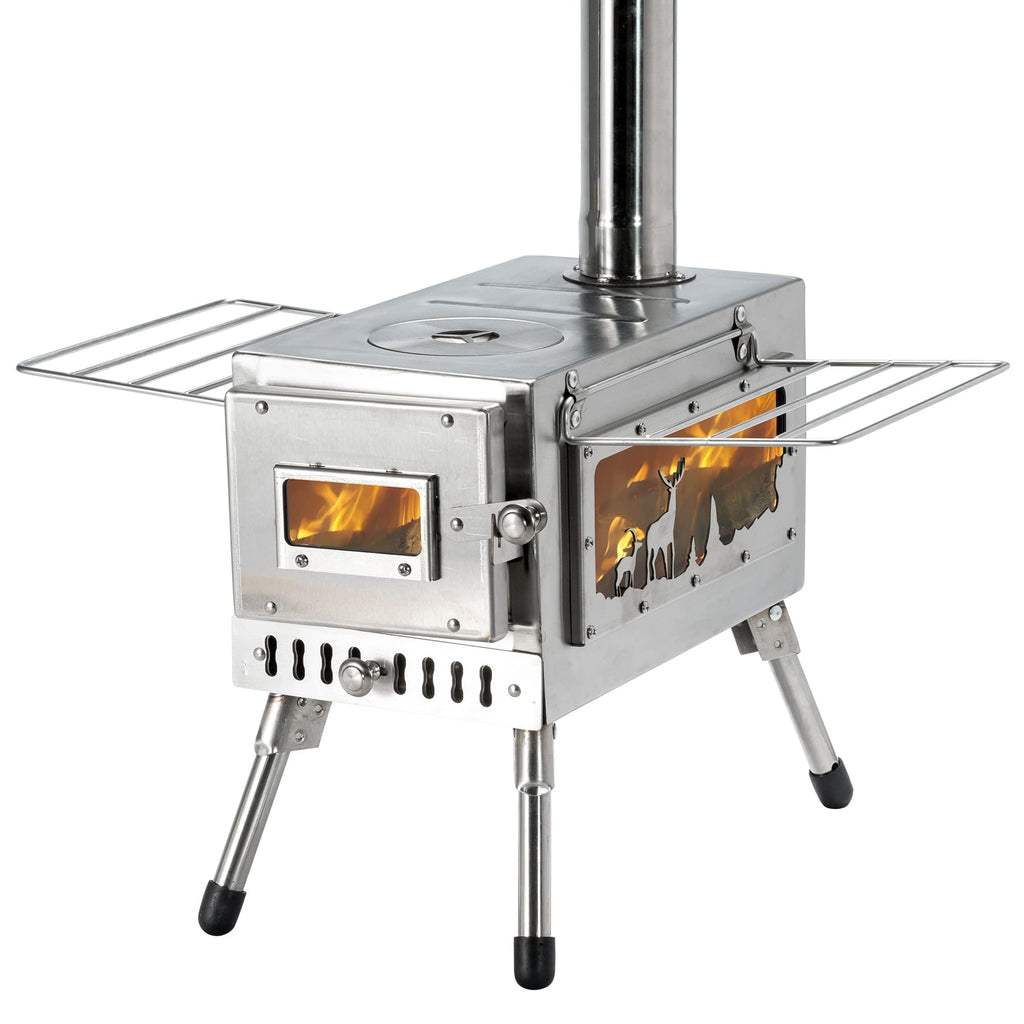 Womeyork Outdoor Camping Stove, Portable Wood Burning Stove With Chimney Pipe For Tent, Shelter, Heating And Cooking