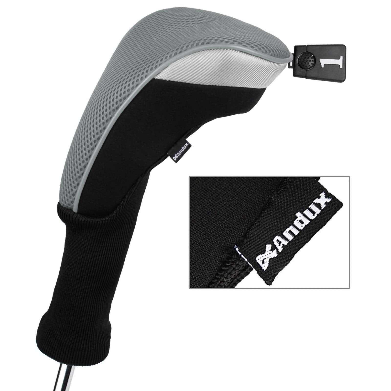 Andux 3Pcs/Set Golf 460Cc Driver Wood Club Head Covers Long Neck With Interchangeable No. Tags Grey