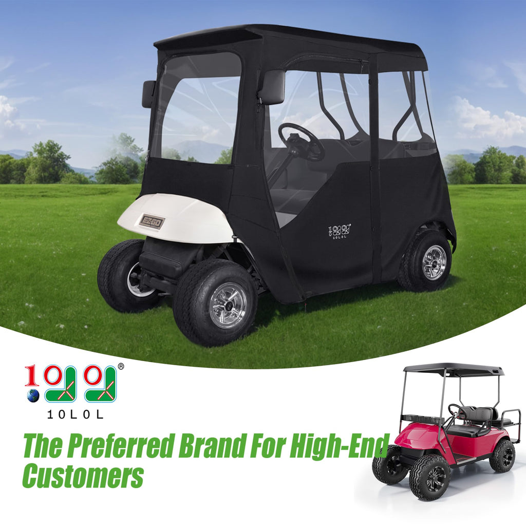 10L0L Golf Cart Enclosure 600D For 2 Passenger Universal Ezgo Txt/Rxv, With 2 Door Zippers, Security Side Mirror Openings, Taill