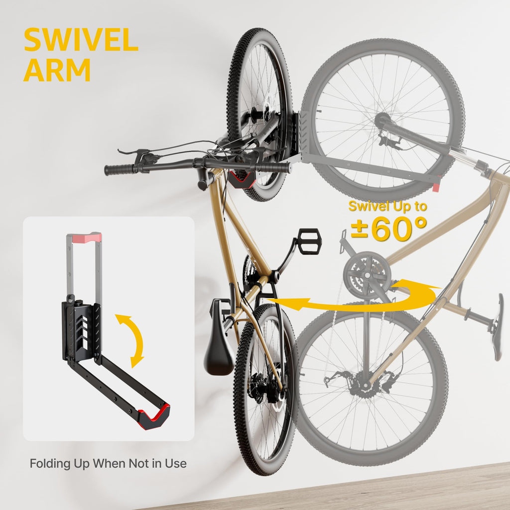 monTEK Swivel Bike Wall Mount, No Heavy Lifting Required Bike Wall Mount, Bike Hangers for Garage, Space-Saving Bike Rack Garage
