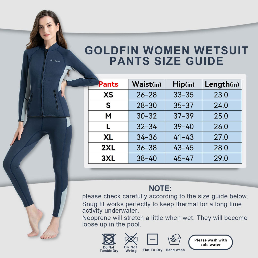 Goldfin Wetsuit Pants Womens, 2Mm Neoprene Pants Keep Warm For Water Aerobics Diving Swimming Surfing Kayaking Boating (Navy, 2X