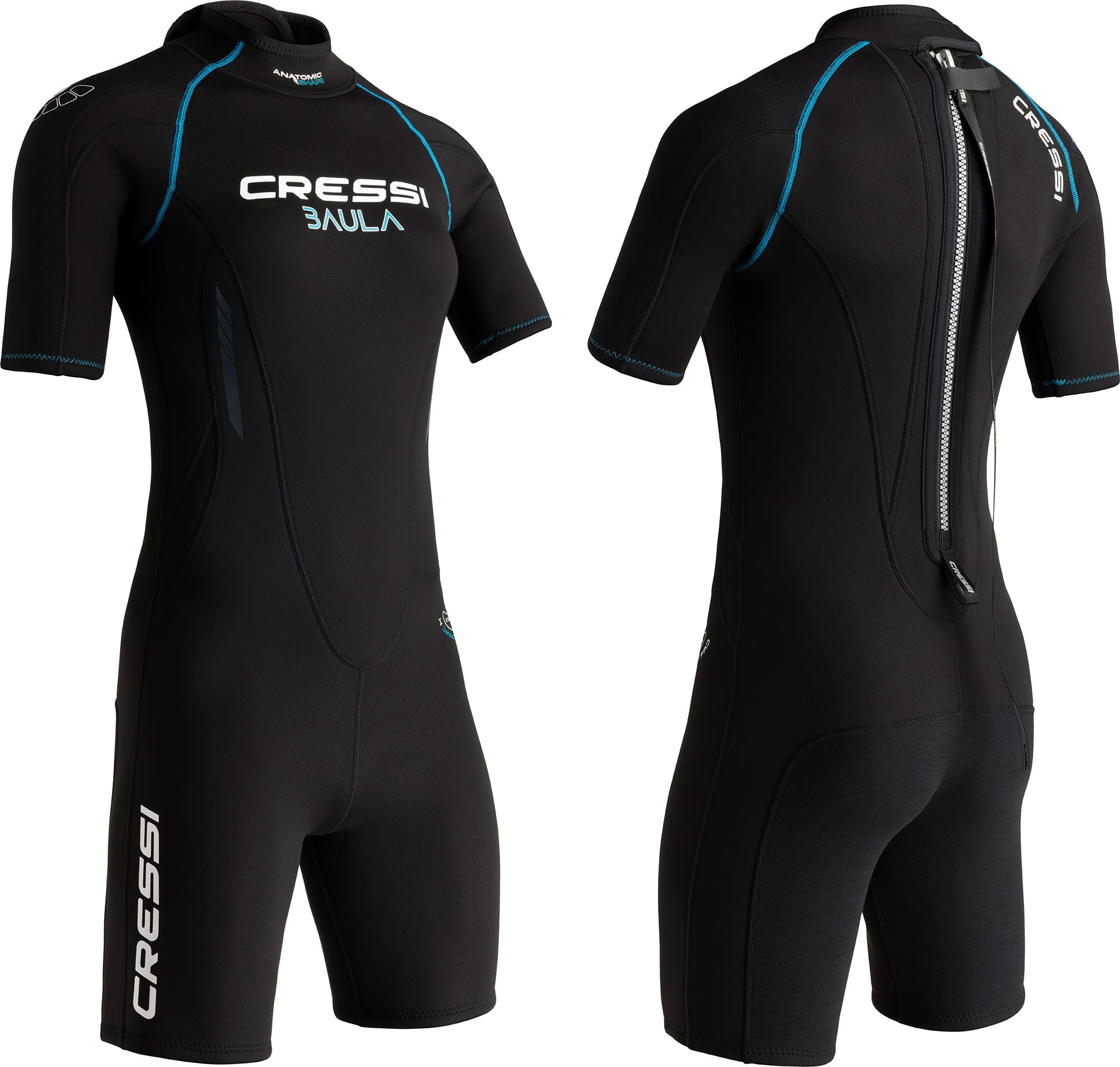 Cressi Baula 2.5 mm Lady Short Sleeves Short Wetsuits, Black/Turquoise, XS