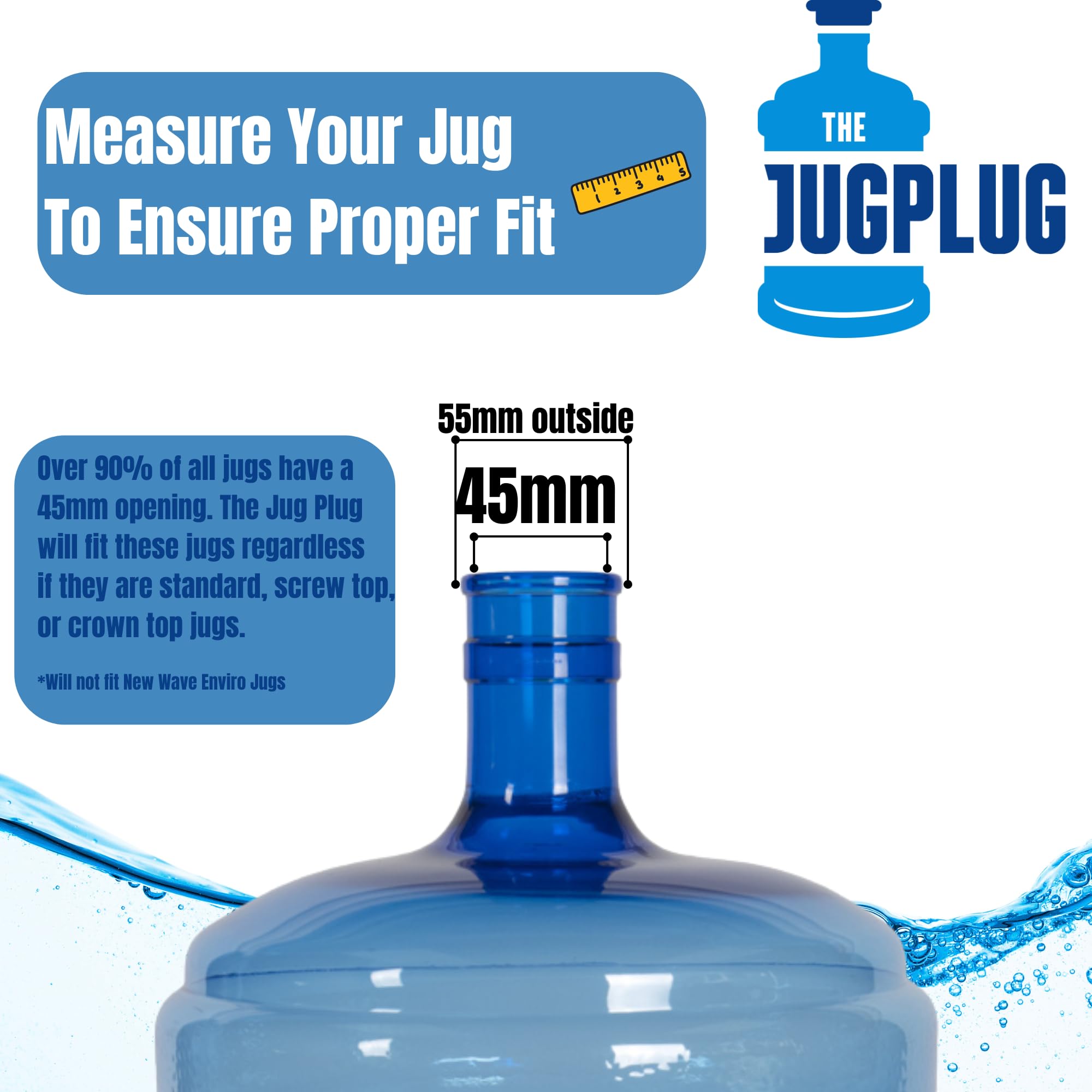 The Jug Plug Original 5 Gallon Water Jug Cap Reusable - No Spill Silicone 3 & 5 Gallon Water Jug Lid Fits 55Mm Bottles - Easy-To