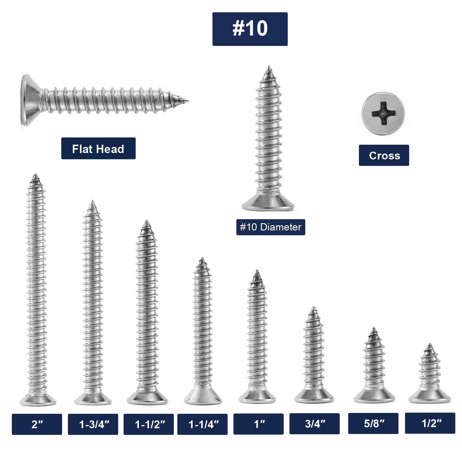 10 X 12 Wood Screw 100Pcs 18-8 (304) Stainless Steel Screws Flat Head Phillips Fast Self Tapping Drywall Screws By Sg Tzh