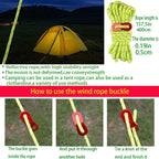 Tent Pile, 9.8 ''Heavy-Duty Luminous Canopy Camping Pop-Up Tent Pile, Rope Adjuster Storage Bag, Heavy-Duty Metal Pile For Garde