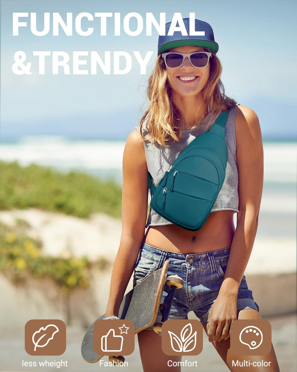 Tuwubi Crossbody Bags for Women, Sling Bag for Men, Small Hiking Backpack Anti Theft Lightweight for Outdoors Travel (M, Teal Bl