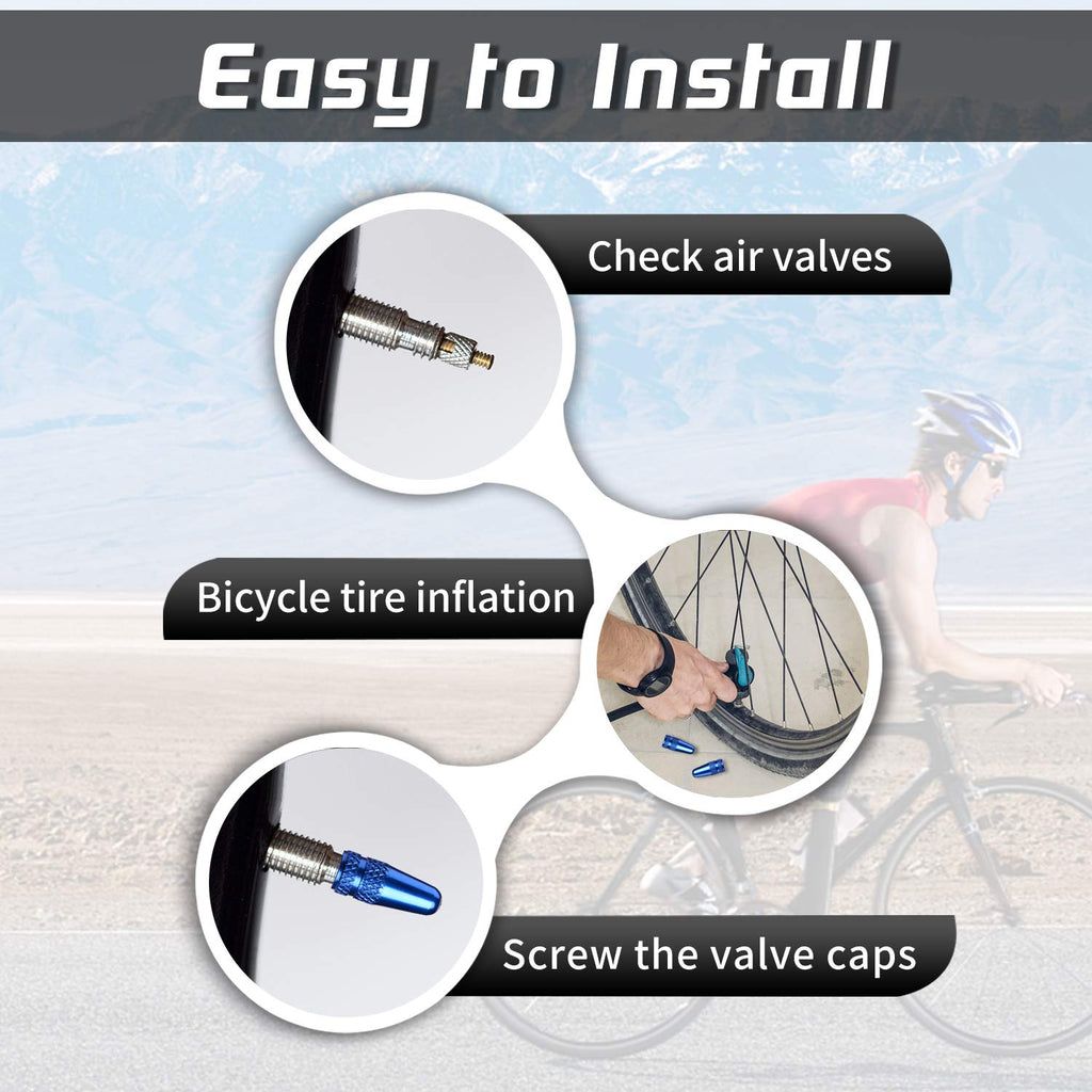 Bike Presta Valve Caps Blue Aluminum Anodized, Fully Thread Air Dust Valve Stem Covers For Bike, Used On Presta/French Valves Ti