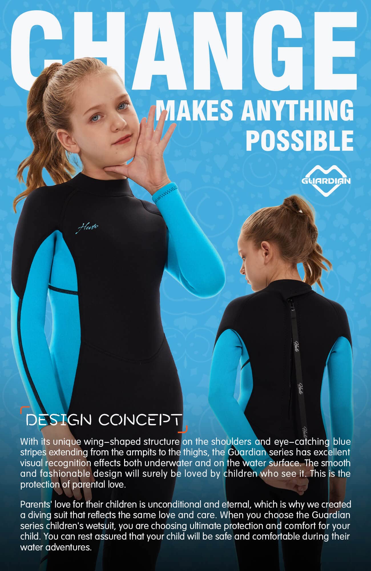 Hevto Wetsuits Kids 3/2Mm Neoprene Full Wet Suit Thermal Children Boy Youth Girl For Swimming Water Sports (K01-Blue, 12)