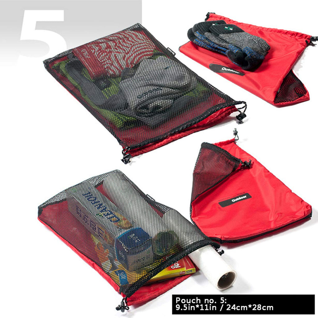 Drawstring Bags/Pouch/Ditty/Mesh-Stuff-Sack For Camping/Travel Cord/Bag - Storage 5-In-1 Travel Use Nylon 5 Pieces