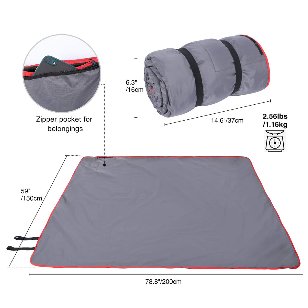 Redcamp Large Waterproof Stadium Blanket For Cold Weather, Soft Warm Fleece Camping Blanket Windproof For Outdoor Sports, Blue/R