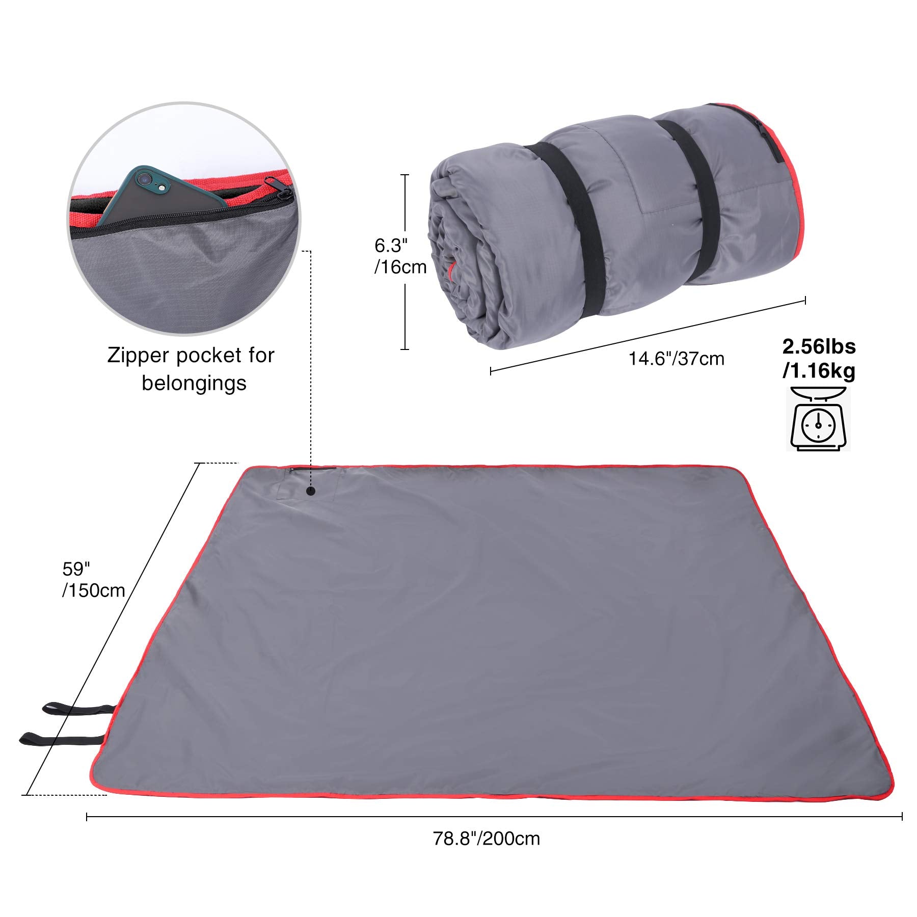 Redcamp Large Waterproof Stadium Blanket For Cold Weather, Soft Warm Fleece Camping Blanket Windproof For Outdoor Sports, Blue/R