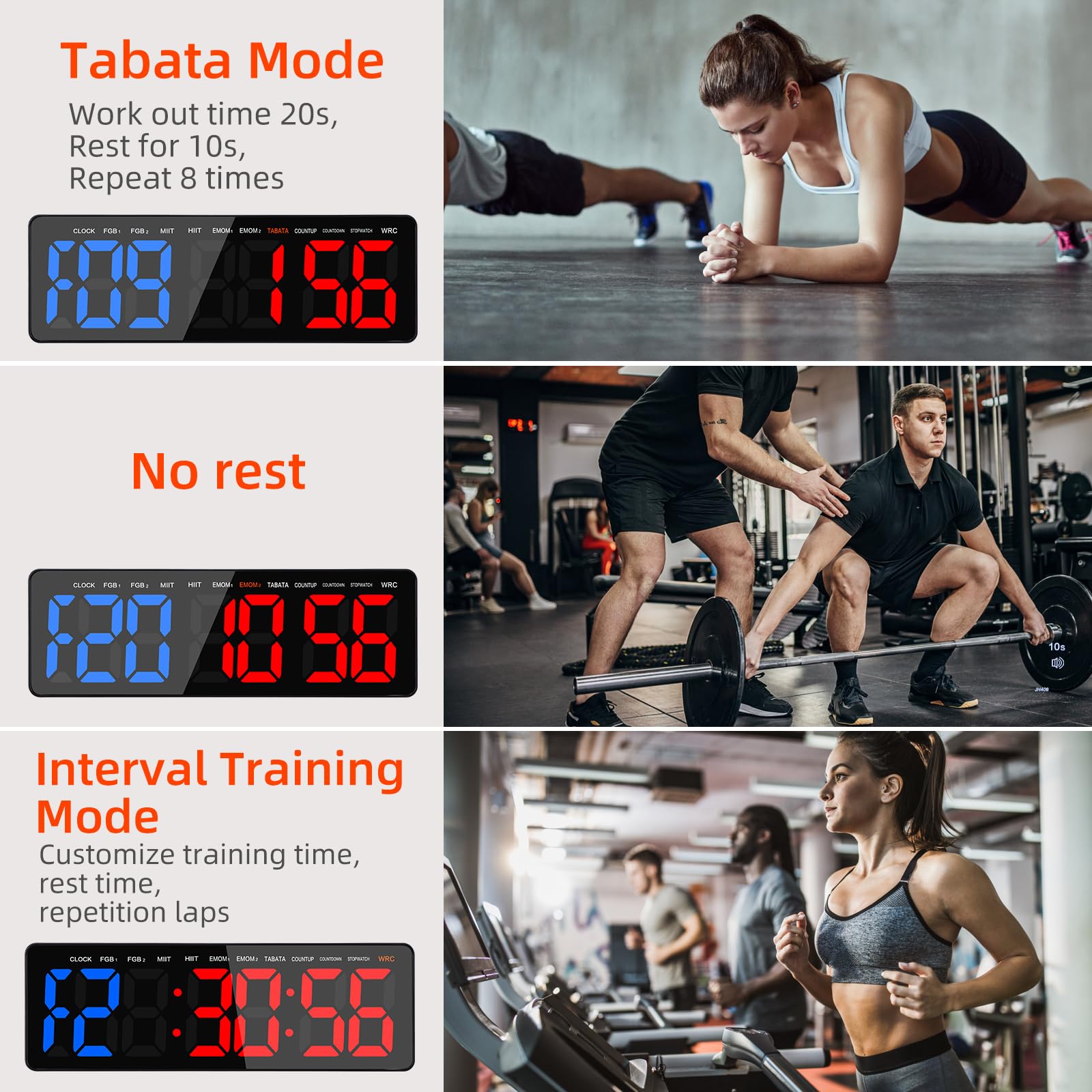 Anexer Gym Timers 16.5 Large Digital Wall Clock For Gym Interval Workout, Remote Control Interval Training Gym Indoor Timer, Blu