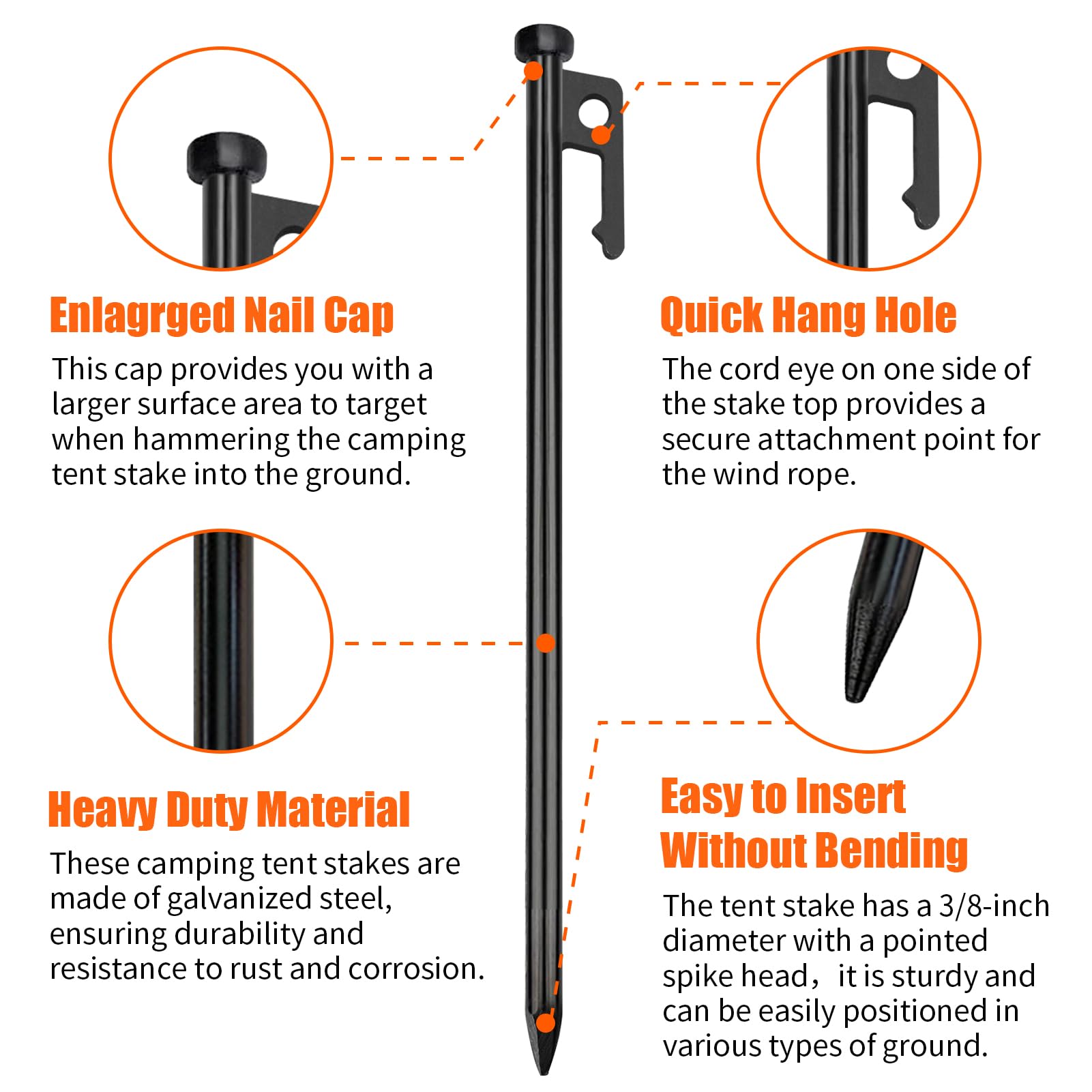 Eurmax Usa 12 Inch Multiuse Heavy Duty Steel Tent Stakes Tarp Pegs Camping Stakes For Outdoor Camping Canopy And Tarp With 4 Rop
