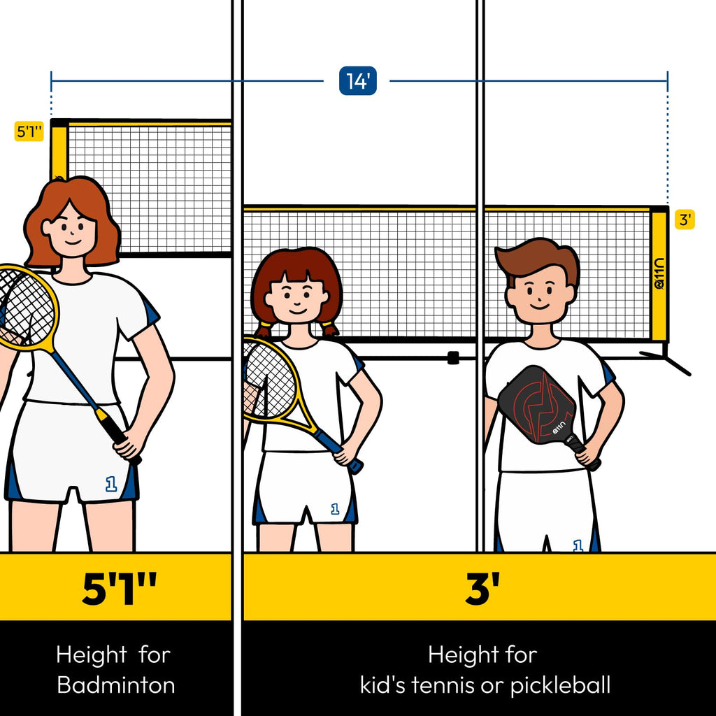 A11N 14Ft Badminton Pickleball Net - Height Adjustable For Junior Tennis, Soccer Tennis & Kids Volleyball - Portable For Indoor