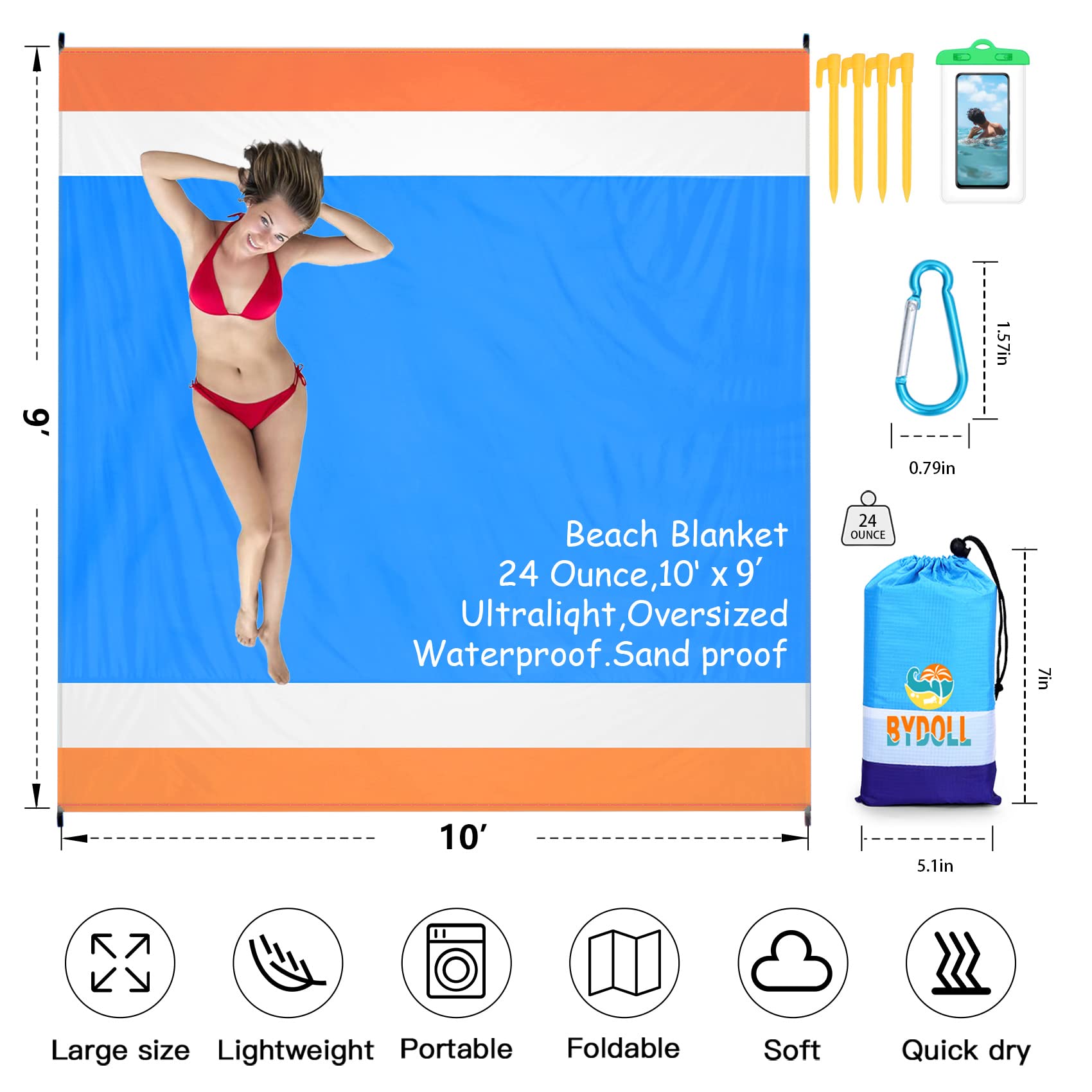 Bydoll Beach Blanket 10'X9' Waterproof Sandproof Suits1-8 Adults Oversized Lightweight Large Blanket Picnic Mat For Beach Sand F
