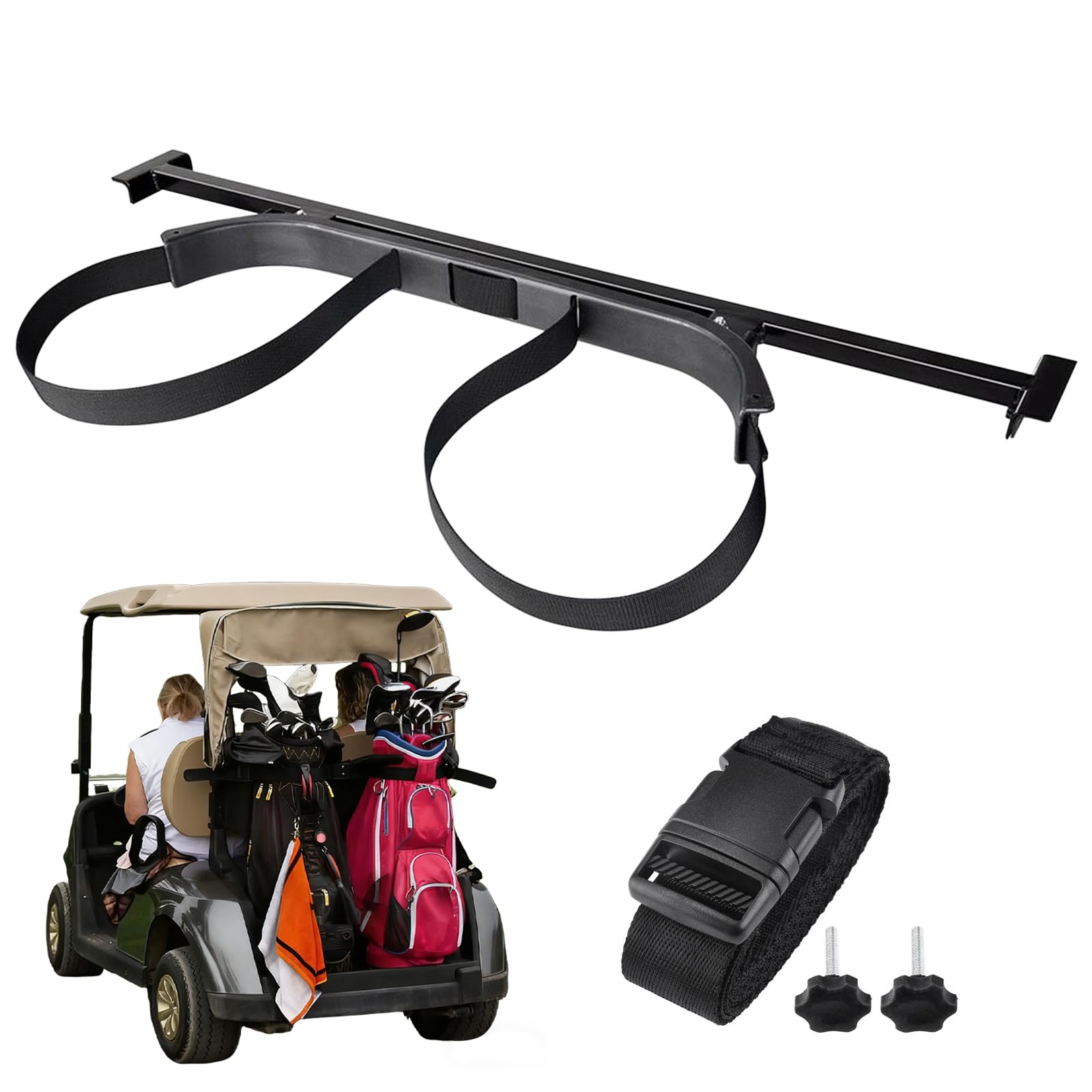 Universal Golf Cart Bag Holder Bracket Fit for Yamaha, EZGO and Club Car Rear Seat Kits, Golf Cart Rack Designed for 1-Inch Squa