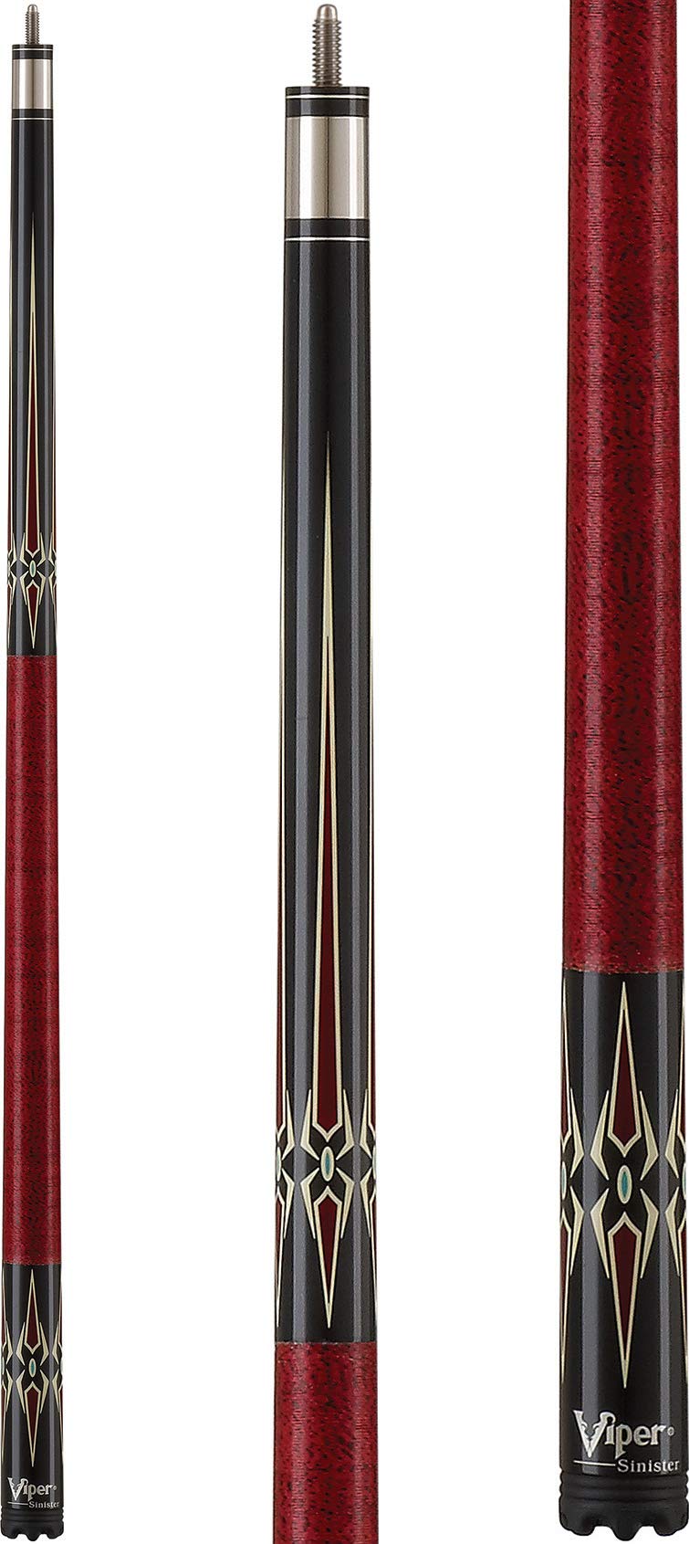 Viper Sinister 58'' 2-Piece Billiard/Pool Cue, Black With Maroon/Cream Points, 18 Ounce