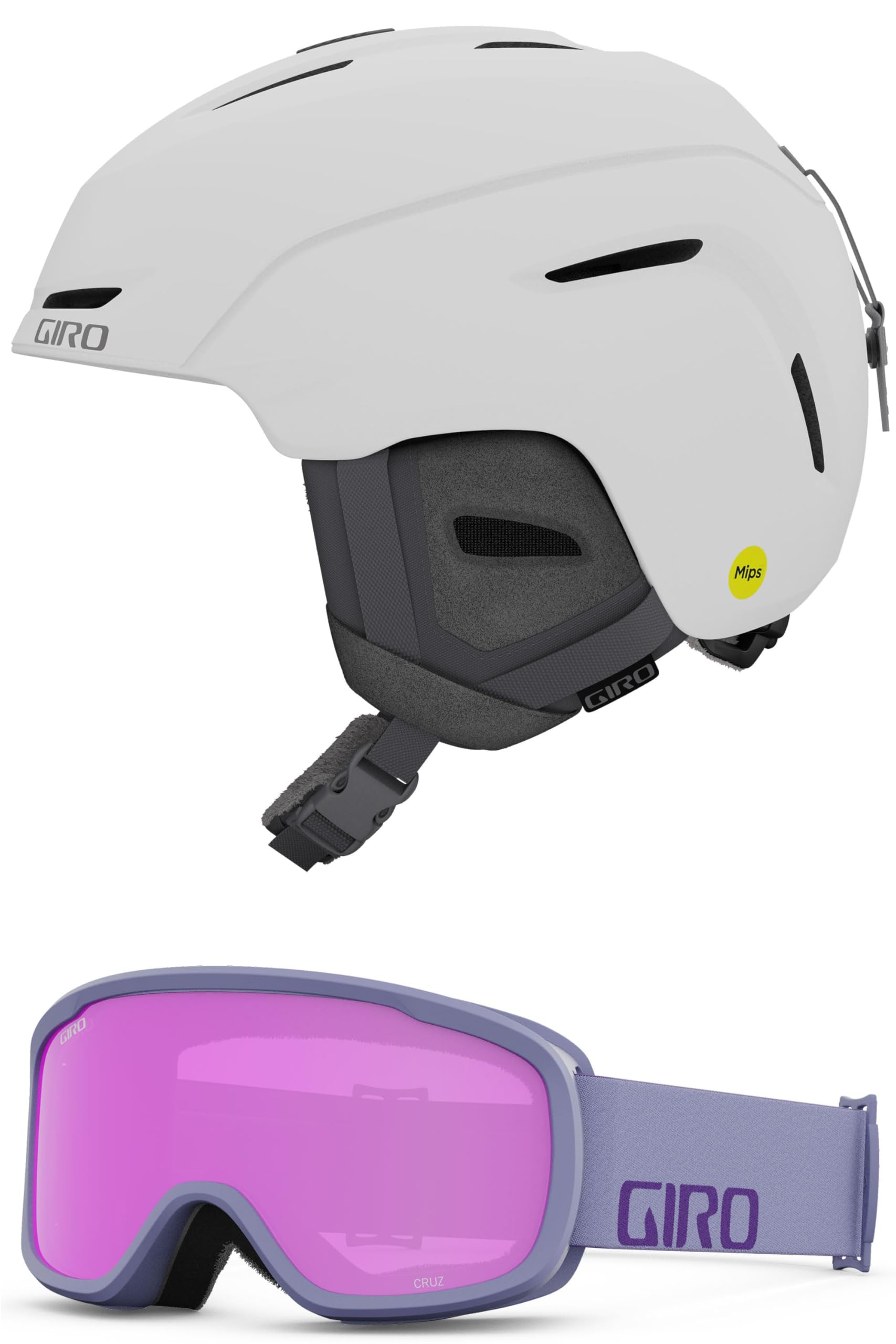 Giro Avera MIPS Womens Snow Helmet/Goggle Combo - (Combo) Matte White (Limited) - Lilac Wordmark - Size Small