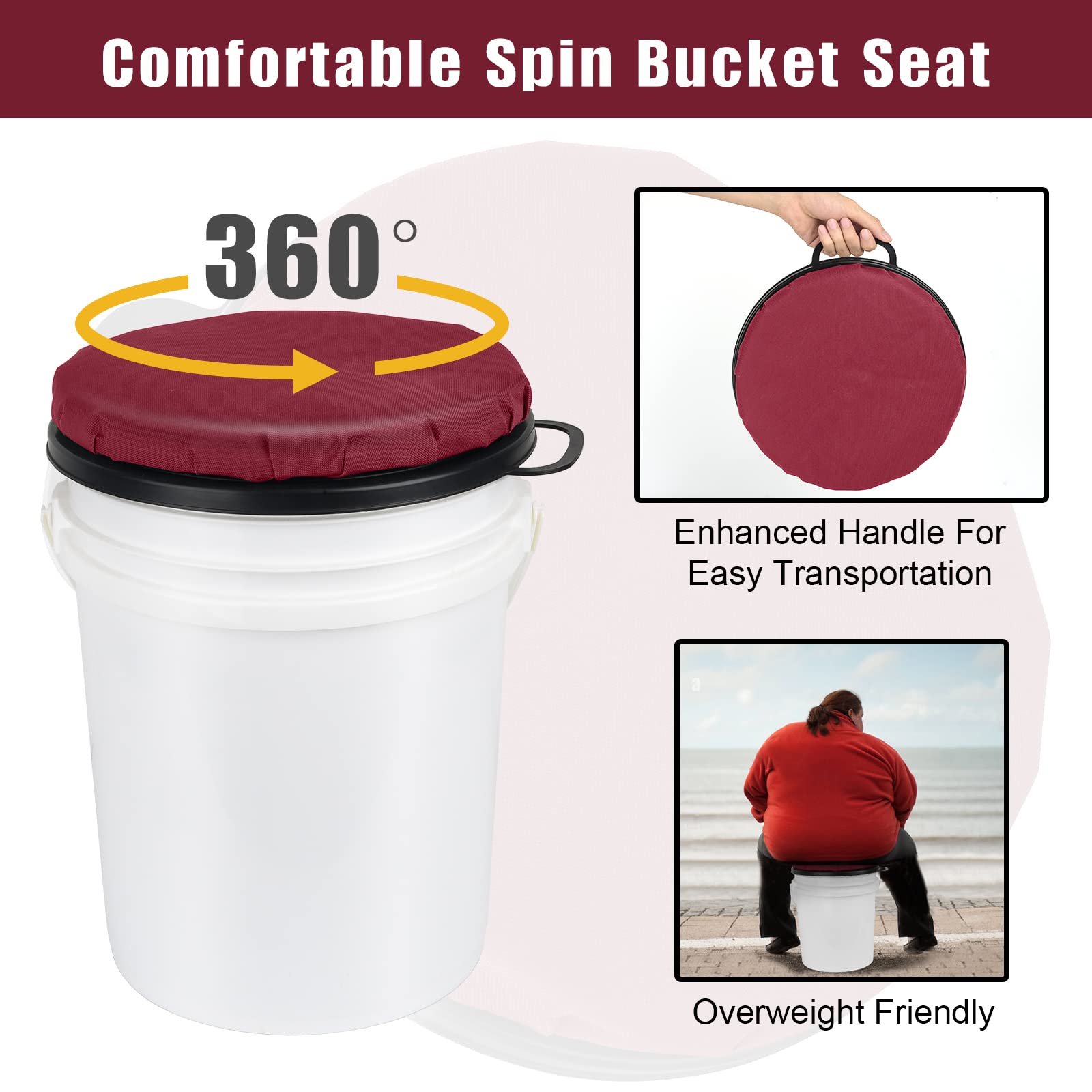 Foxtune 360-Degree Swivel Bucket Seat, 5 Gallon Bucket Lid, Spin Bucket Seat Cushion, Silent, Comfortable, Water-Resistant, For