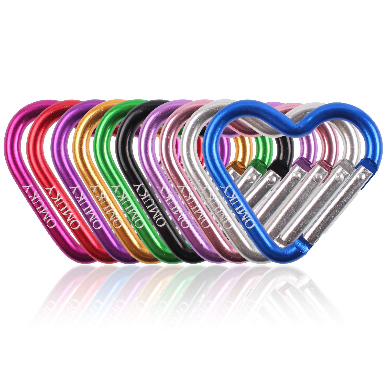 Omuky Multicolor Carabiner Hook Heart Shape Clips Camping Accessories Keychain For Outdoor Hiking Traveling 10-Pack (Heart-10Pcs