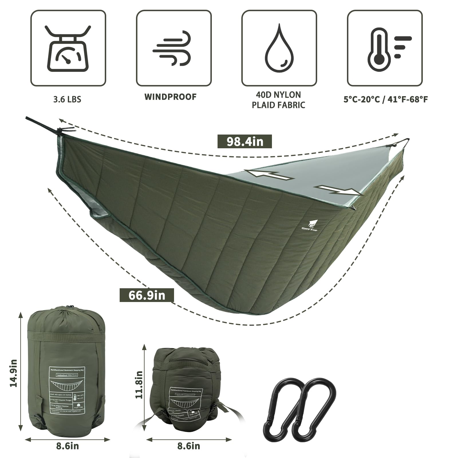 Geertop Ultralight Double Hammock Underquilt Full Length Warm Camping Quilt All Season For Outdoor Backpacking Hiking Travel
