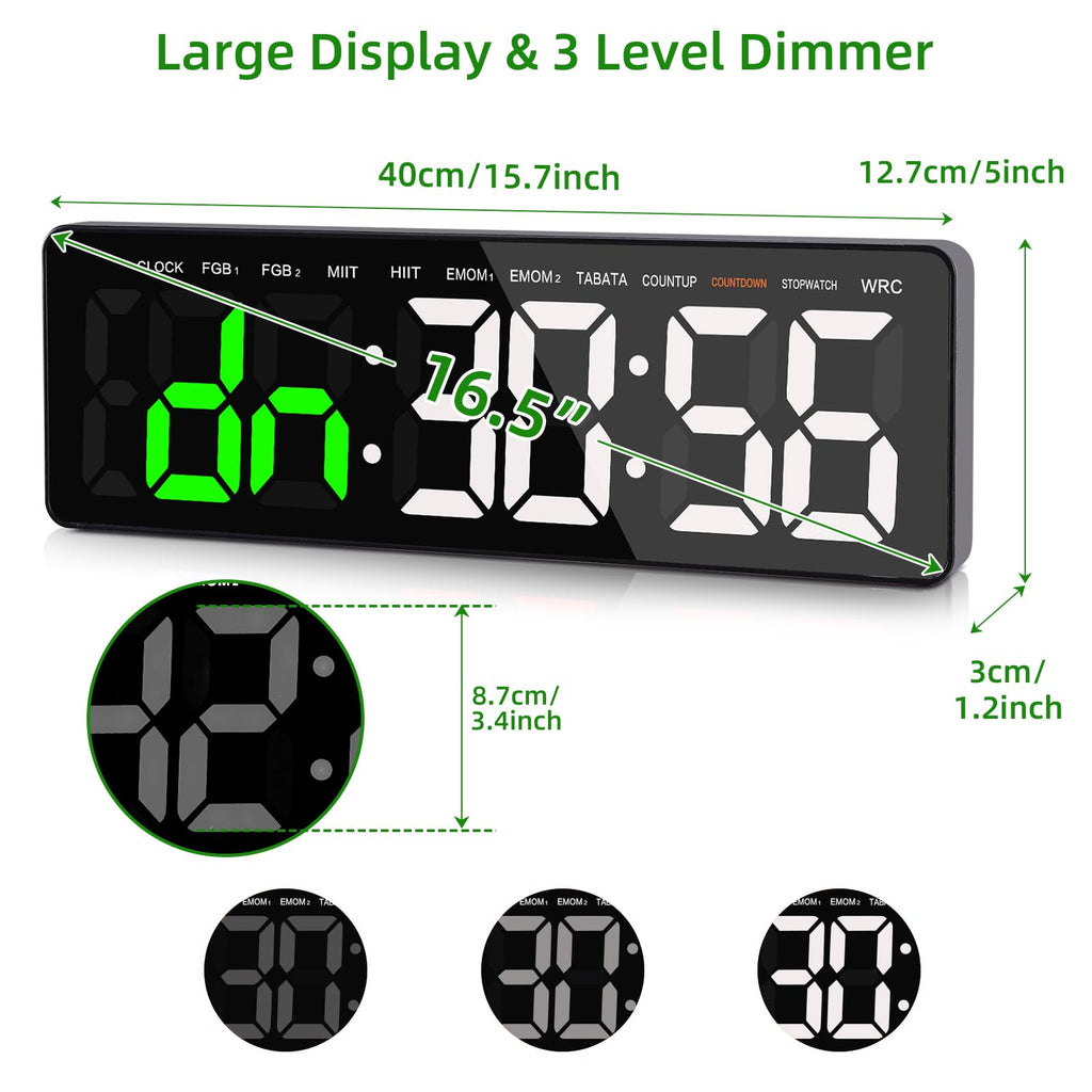 Anexer 16.5 Large Led Timer With Remote Control - Multifunction Countdown Clock For Gym, Hiit, Mma Training, Wall/Desktop Mount,