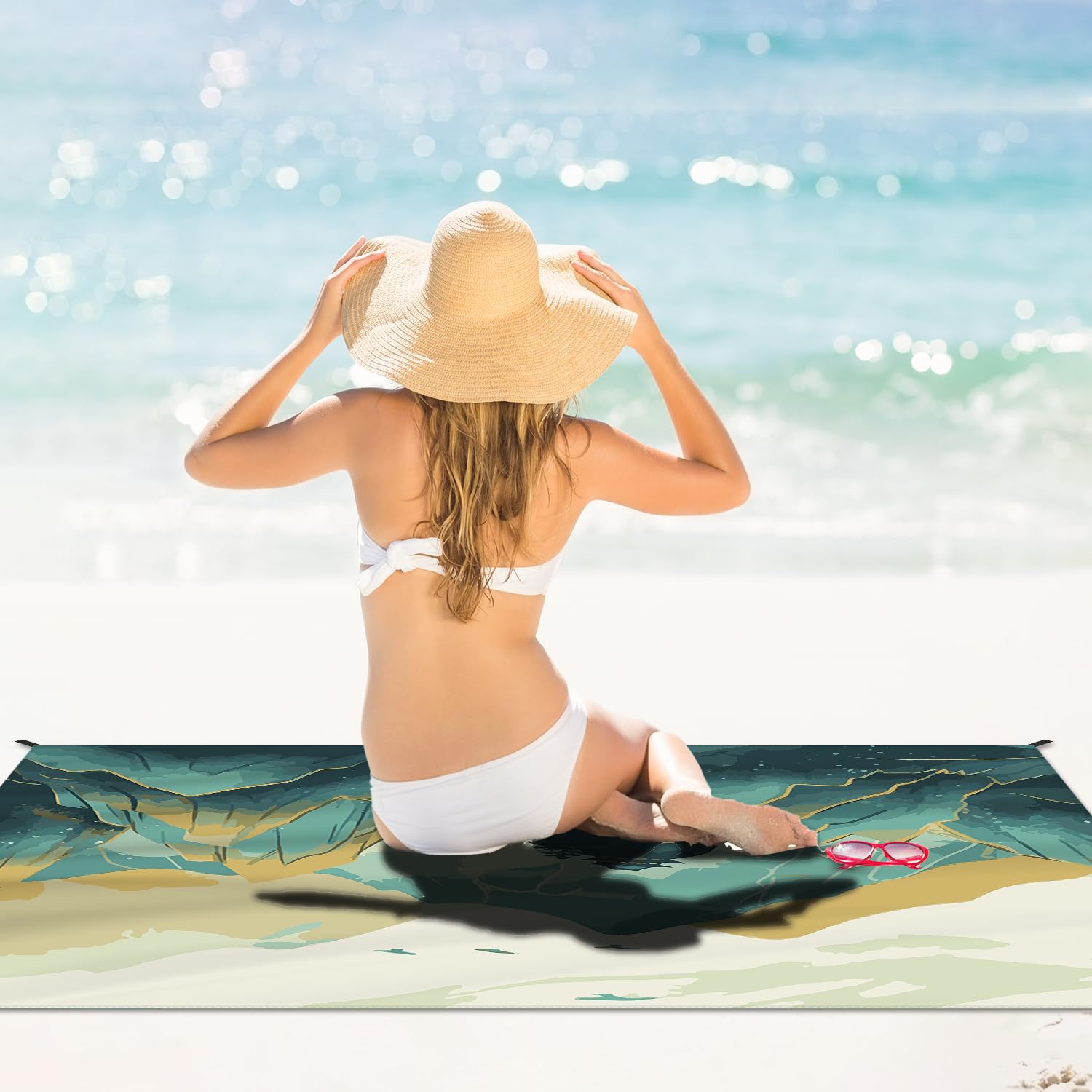 Beach Blanket Waterproof Sandproof Large Beach Mat 83 X 106 For 5-7 Adults Sand Free Mat Quick Drying,Oversized,Lightweight & Du