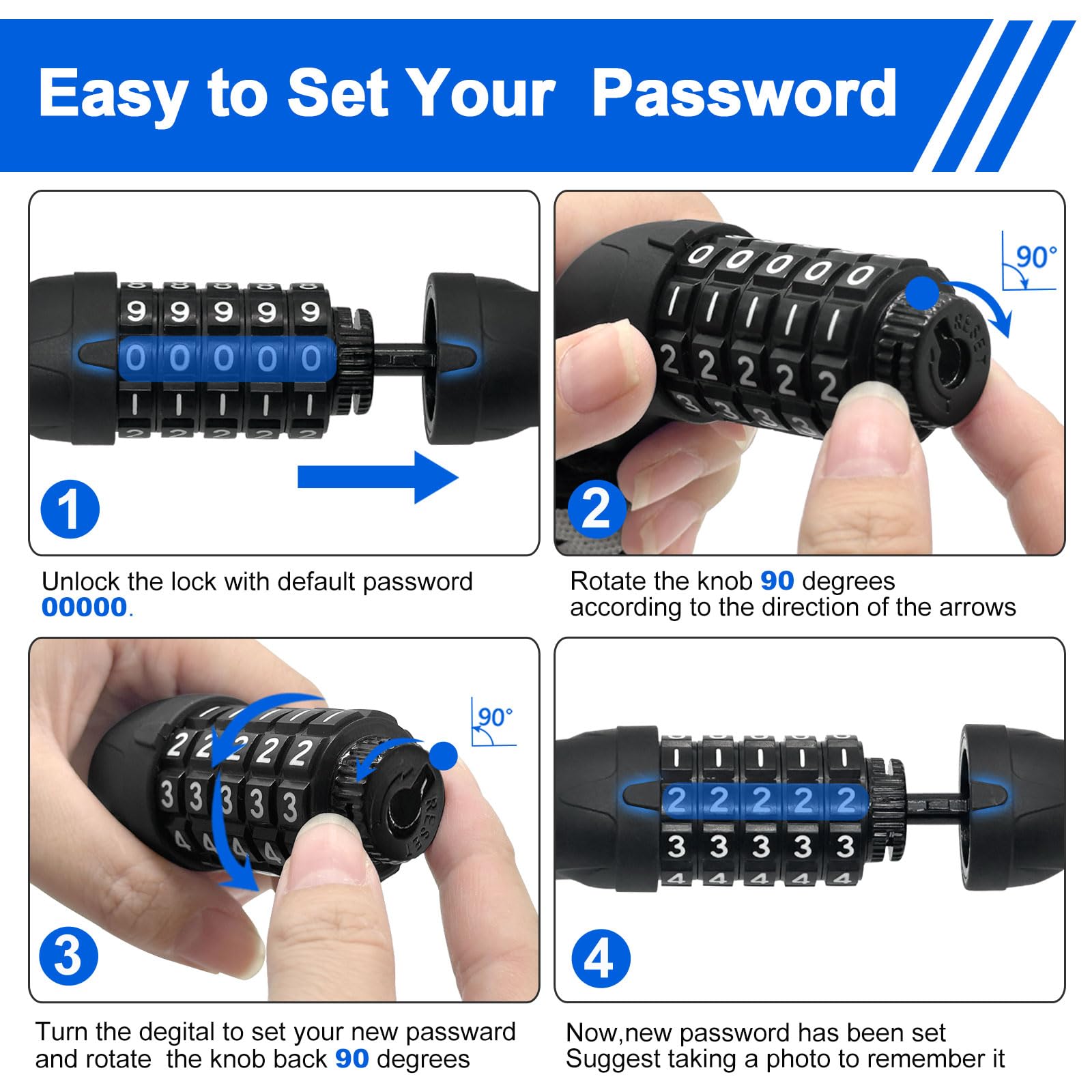 Ndakter Bike Chain Lock, 5-Digit Combination Anti-Theft Bicycle Lock, 427 Feet Long Security Resettable Bike Lock Heavy Duty For