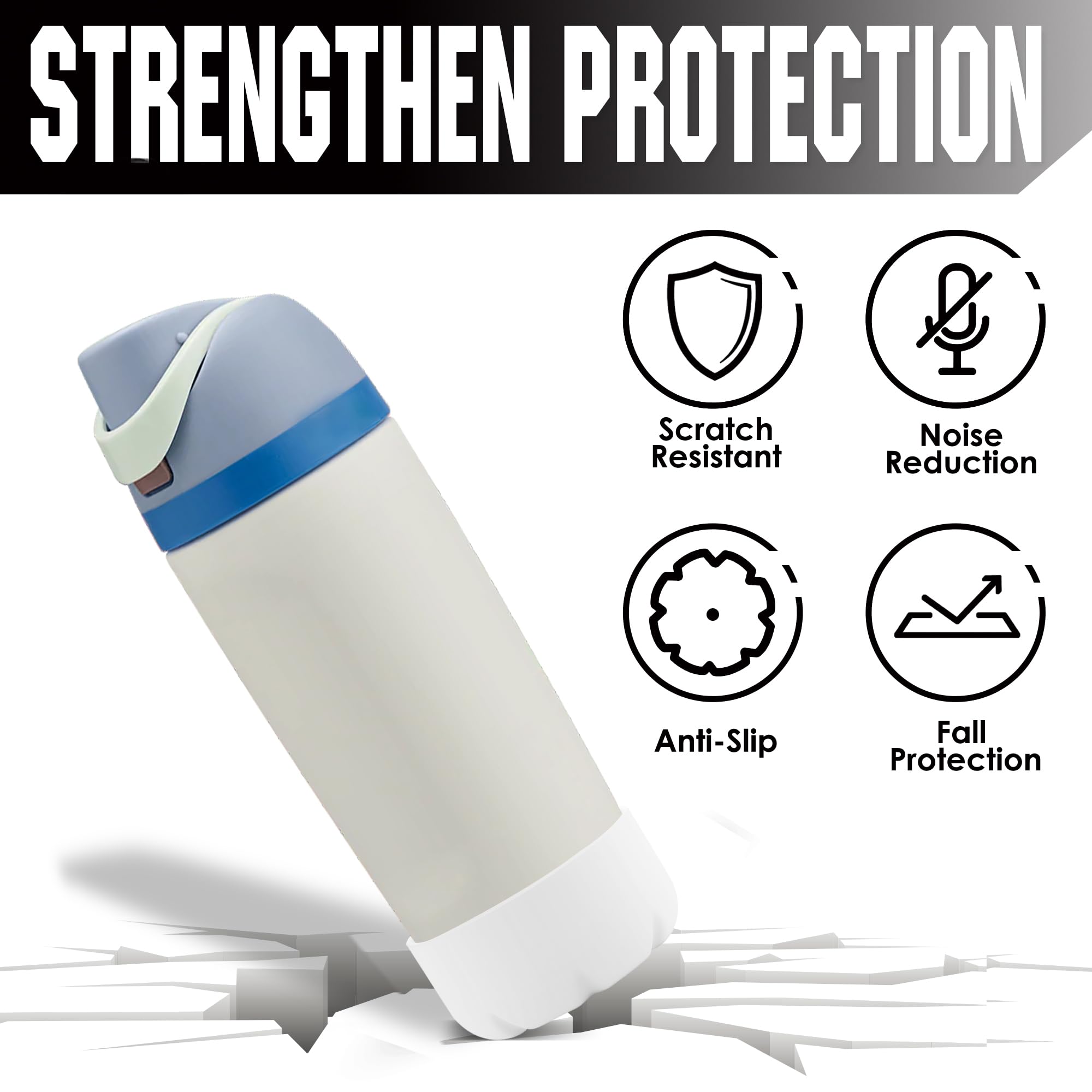 Vikizues Silicone Boot Compatible With Owala & S 'Well Stainless Steel Water Bottles, Anti-Slip Bottom Protector Sleeve (White)