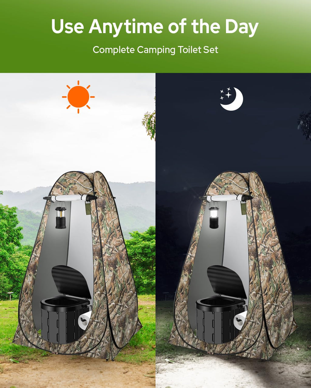 Portable Toilet Kit, Camping Toilet With Pop-Up Privacy Tent And Poo Gel Toilet Bags, Washable Portable Outdoor Showers Changing