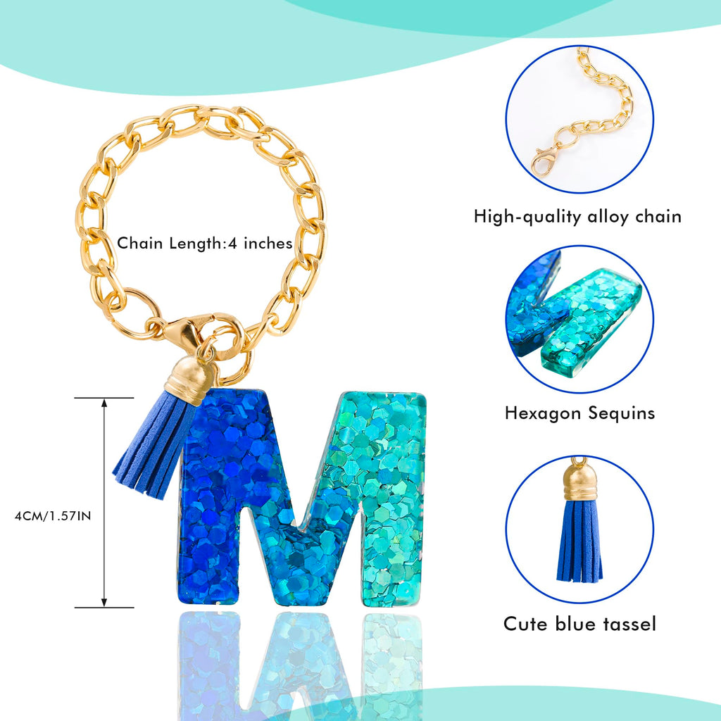 Letter Charm Accessories for Stanley Cup 1 PCS Cute Initial Keychain Handle Charm for Stanley Tumbler for Women Blue Letter M