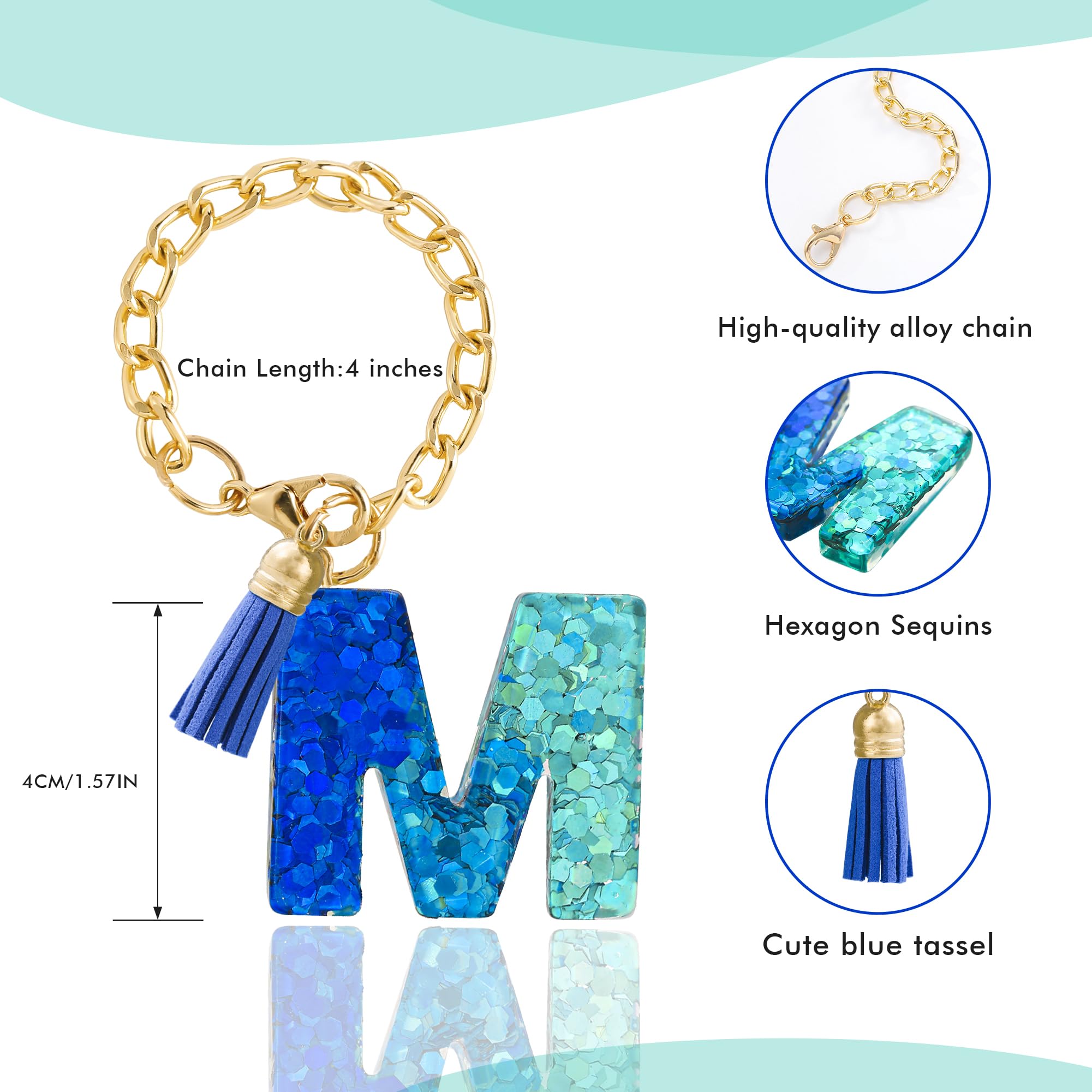 Letter Charm Accessories for Stanley Cup 1 PCS Cute Initial Keychain Handle Charm for Stanley Tumbler for Women Blue Letter M