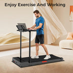 Portable Treadmills For Home, Compact Treadmill With Handles, 3.0Hp Walking Pad Treadmill With Removable Desk Workstation, Runni
