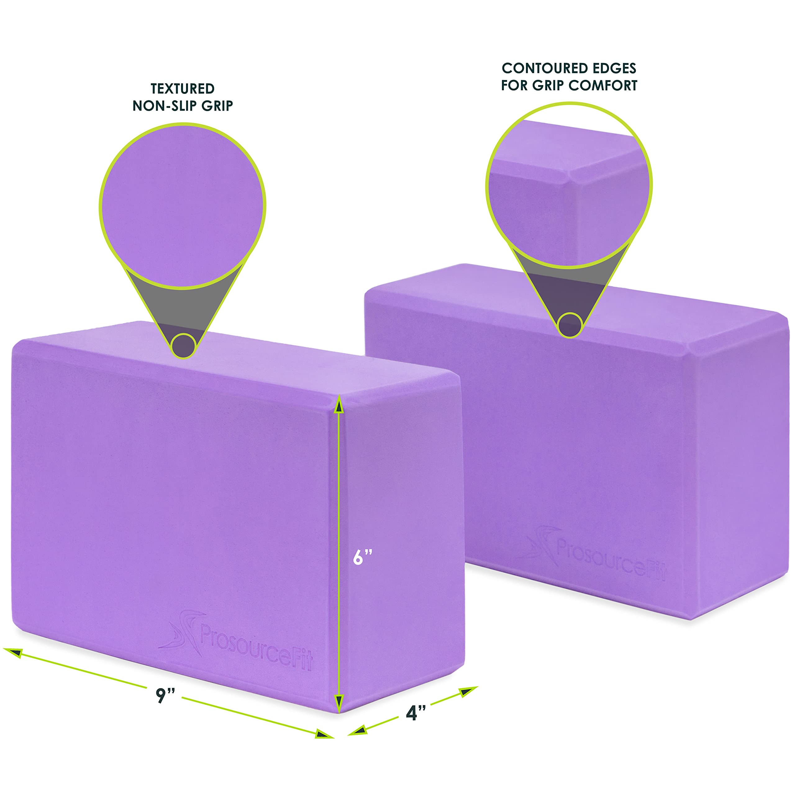 Prosourcefit Foam Yoga Blocks Set Of 2, High Density Eva Yoga Bricks, Sturdy Yoga Prop Large Size 4X 6 X 9 (Purple)