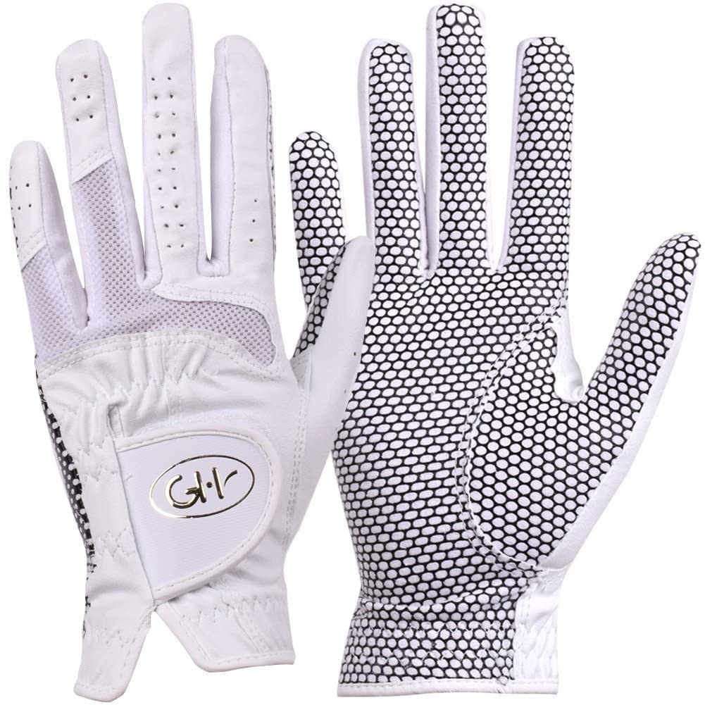 Gh Womens Leather Golf Gloves One Pair - Plain Both Hands (White, 22 (Xl))
