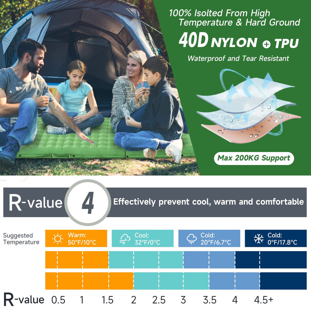 Hiipeak Strong Support Camping Mat, Inflatable Sleeping Mattress 39 Inch Thickness Sleeping Pad With Pillow, Quickainflation Ult