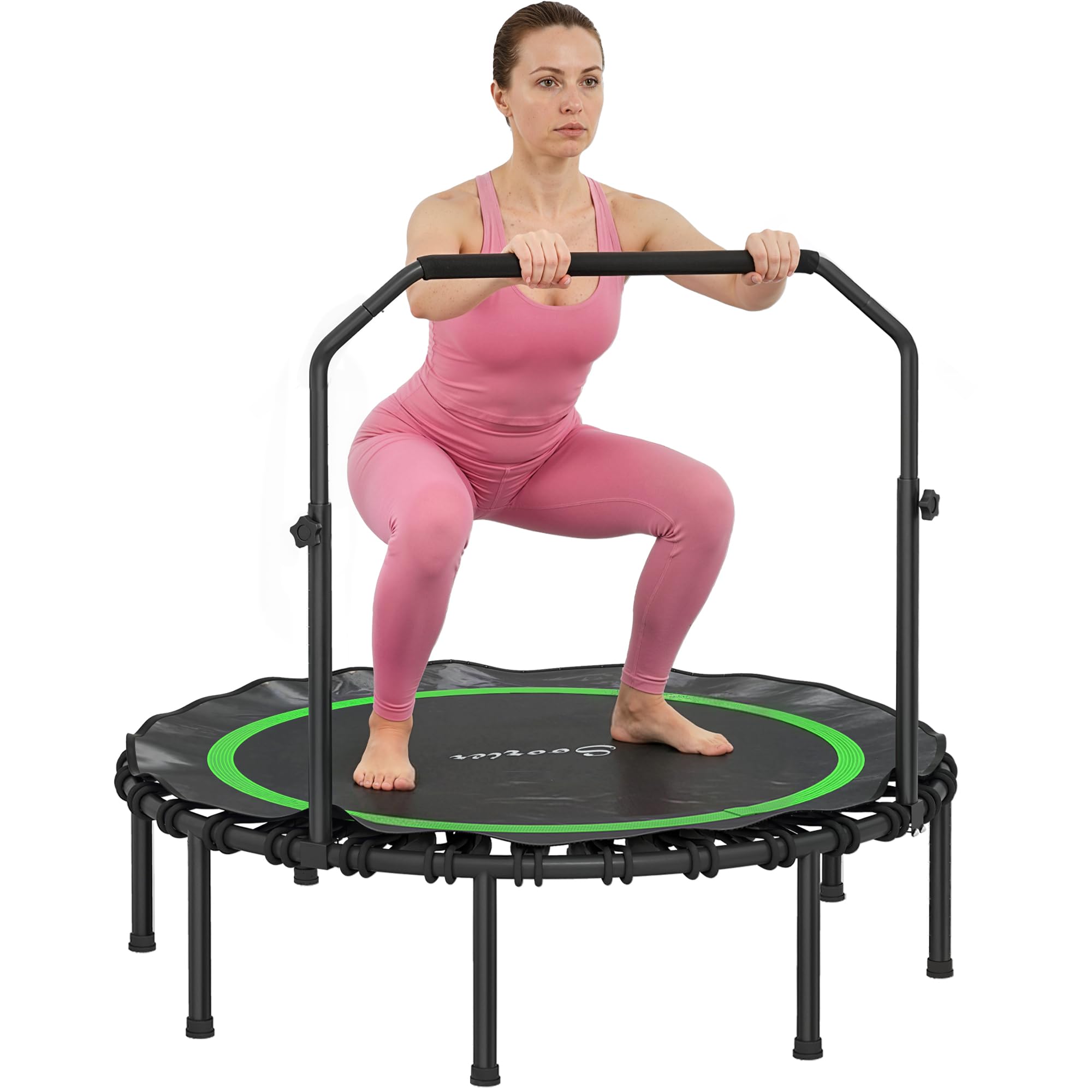 Soozier 48 Rebounder Trampoline for Adults, 440lbs Foldable Mini Trampoline with Adjustable Handle, Quiet and Safe Bungee Reboun