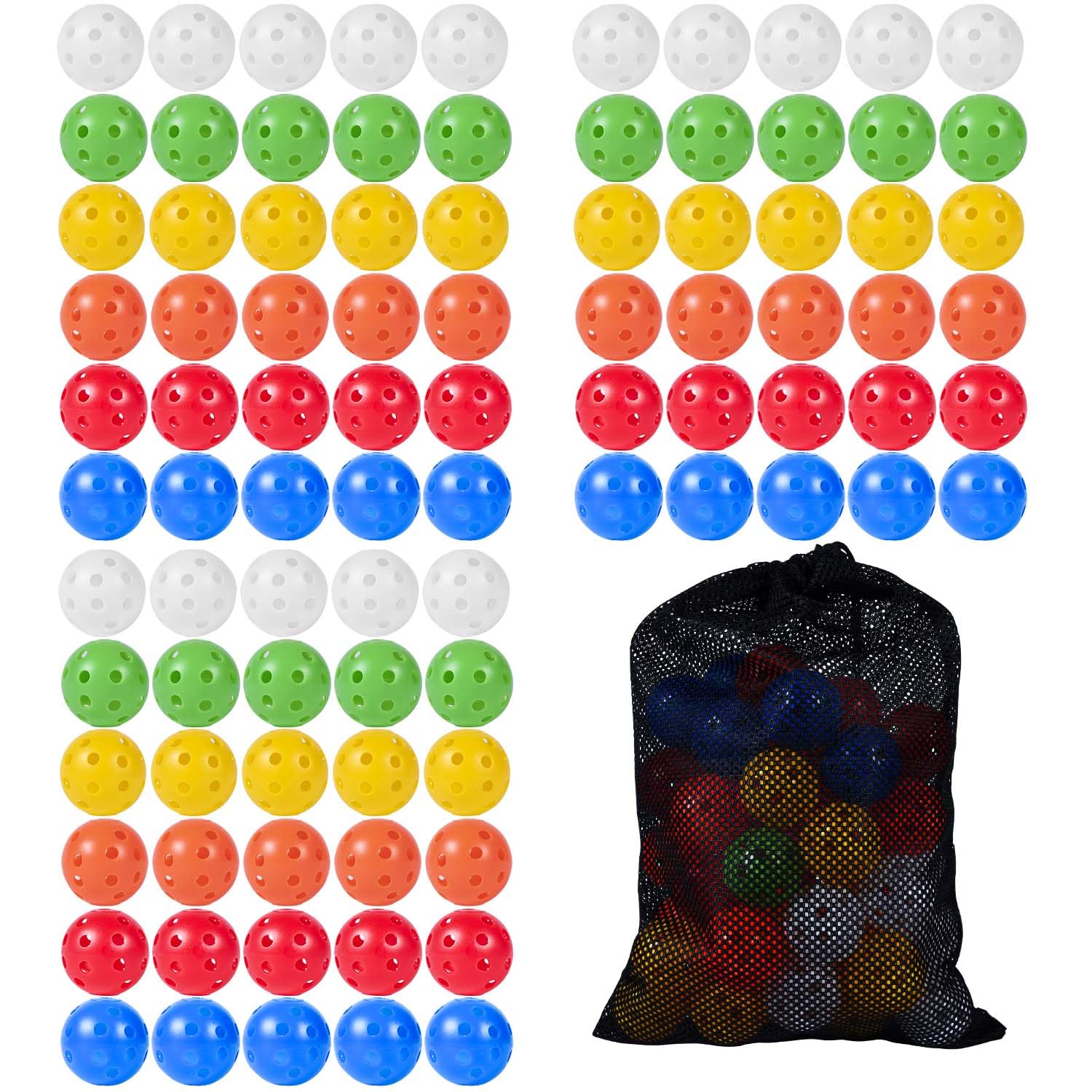 Kiseer 90 Pack Colorful Plastic Practice Golf Balls Airflow Hollow Training Golf Balls With Nylon Mesh Golf Ball Bags For Drivin