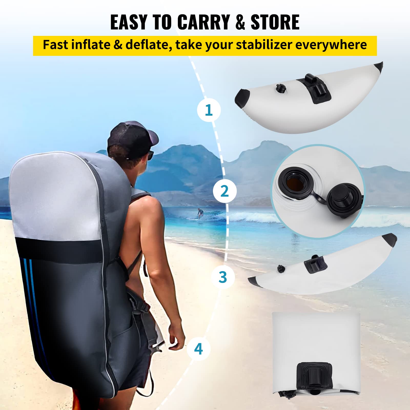 Vevor Kayak Outrigger Stabilizers, 2 Pcs, Pvc Inflatable Outrigger Float With Sidekick Arms Rod, Standing Float Stabilizer Syste