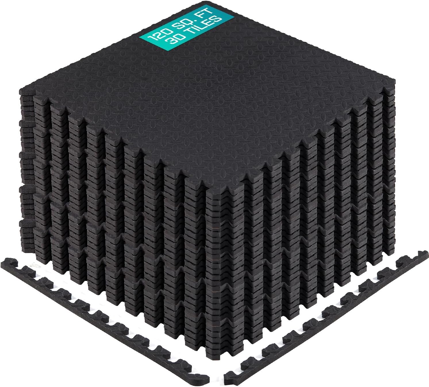 Yes4All Interlocking Exercise Eva Mat Floor Protector (120 Square Feet - Black - With Border) - Xpajz (Xpaj)