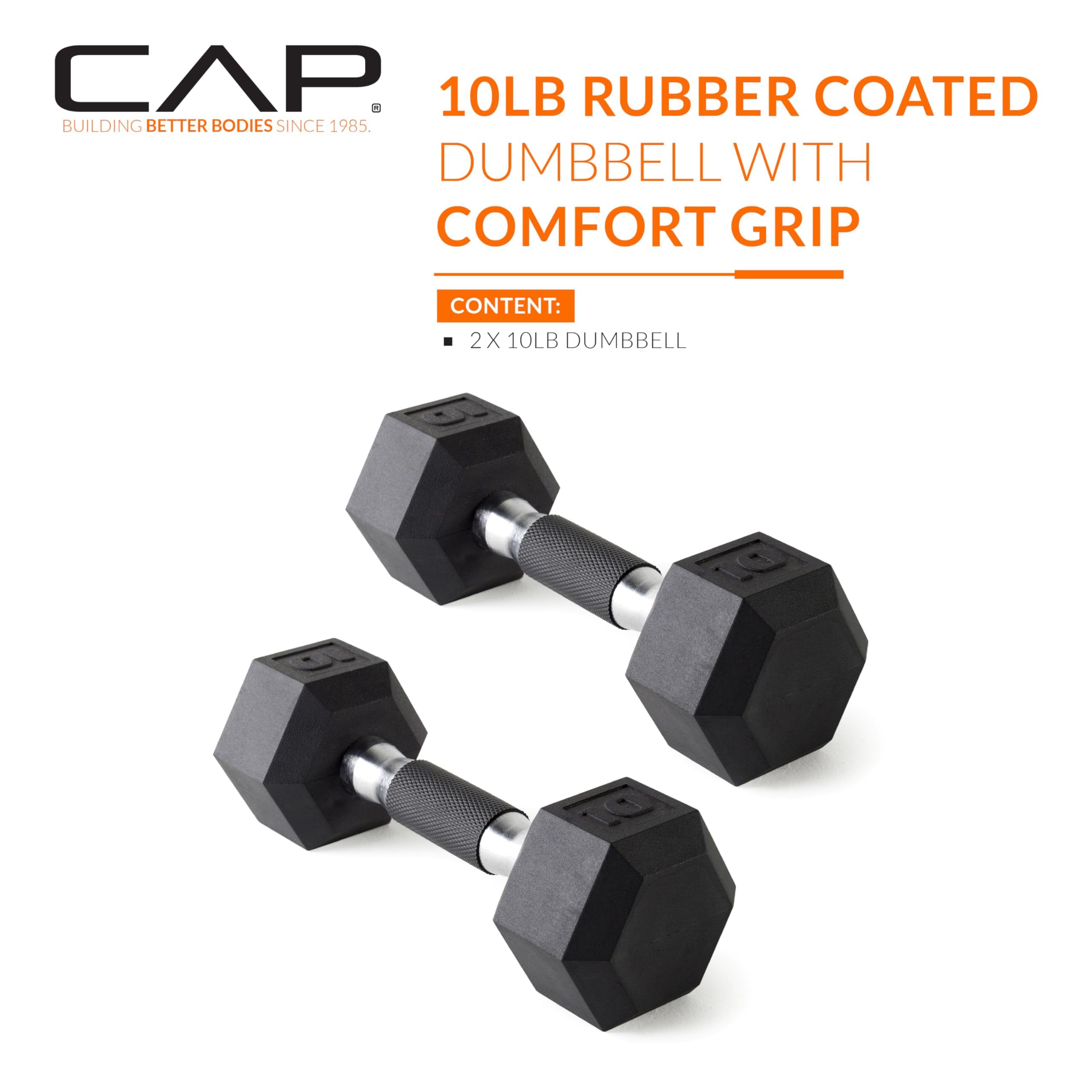 Cap Barbell 10 Lb Coated Hex Dumbbell Weight Pair With Padded Grip