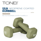 Tone Fitness 12 lb Neoprene Dumbbell Pair for Home Workouts - Non-Slip Design - Green