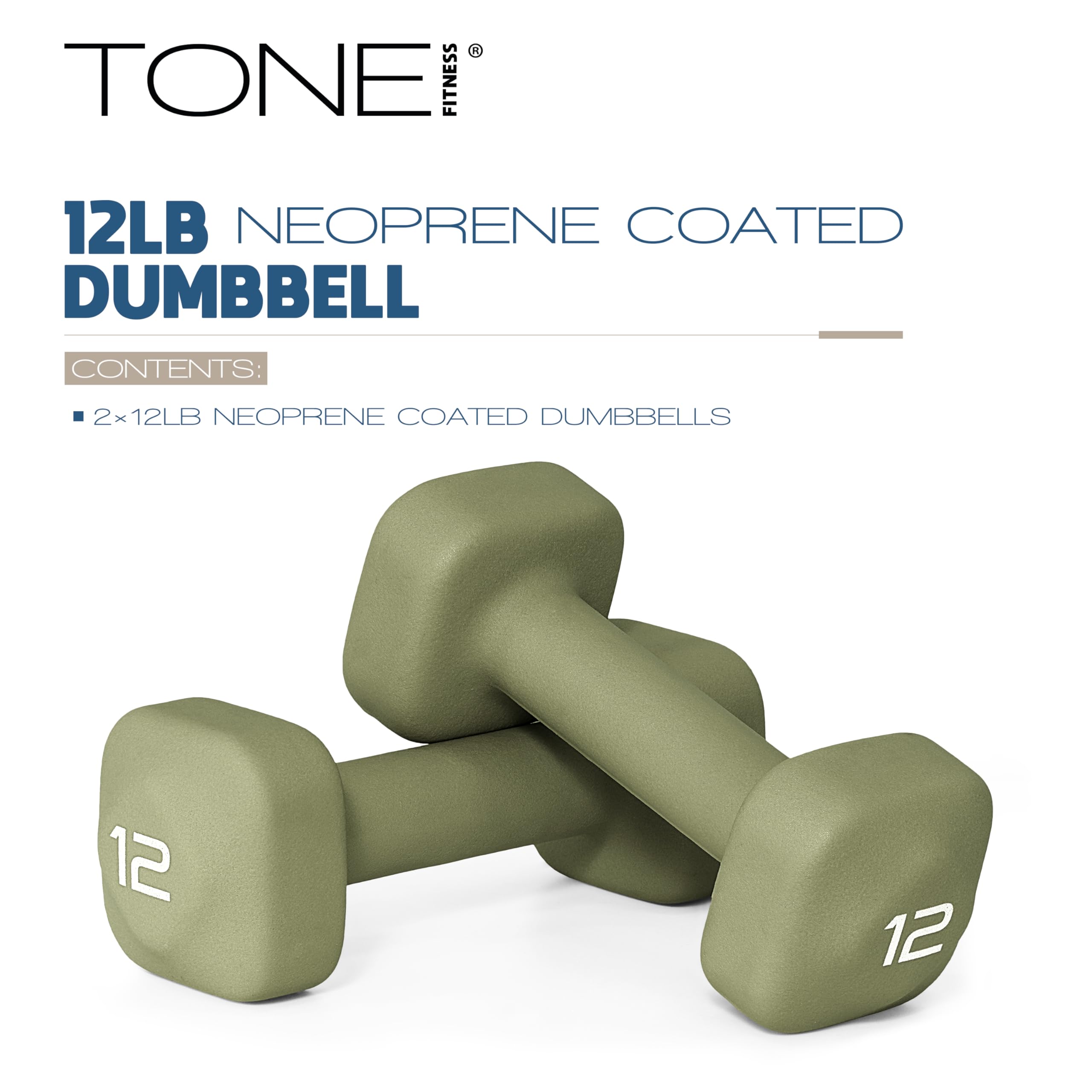 Tone Fitness 12 lb Neoprene Dumbbell Pair for Home Workouts - Non-Slip Design - Green