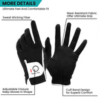Finger Ten Men? Golf Glove Left Hand Rain Grip Pack, Durable Fit For Hot Wet All Weather (Black, Large)
