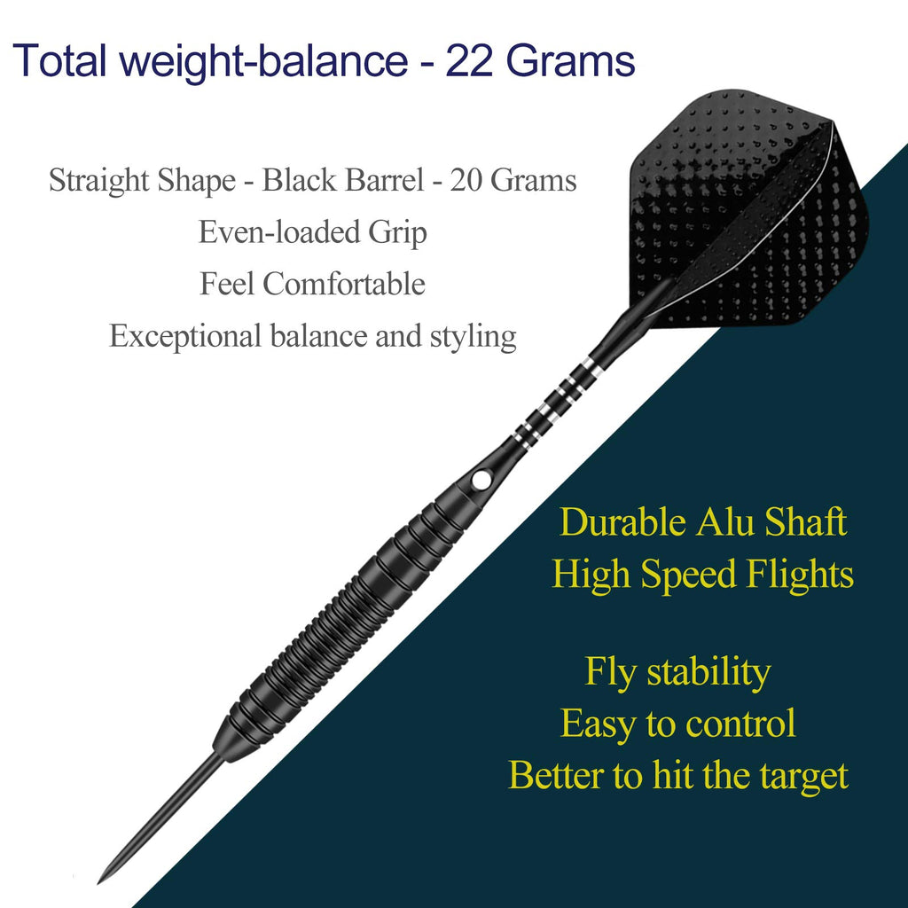 Sanfeng Steel Tip Darts Set For Dartboard, Professional Darts With Metal Tip 22 Grams Black Aluminium Nylon Shafts 9 Flights 50