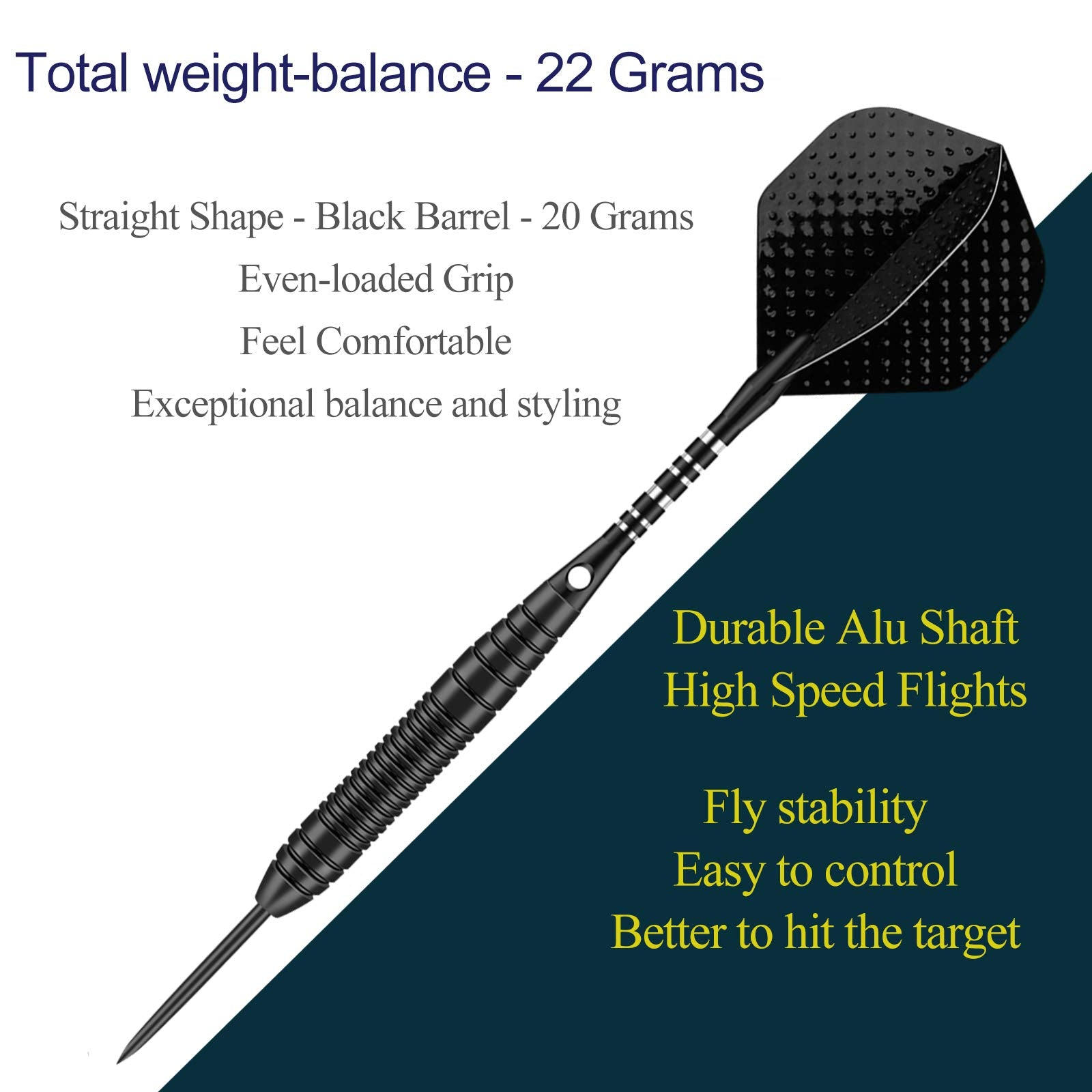 Sanfeng Steel Tip Darts Set For Dartboard, Professional Darts With Metal Tip 22 Grams Black Aluminium Nylon Shafts 9 Flights 50