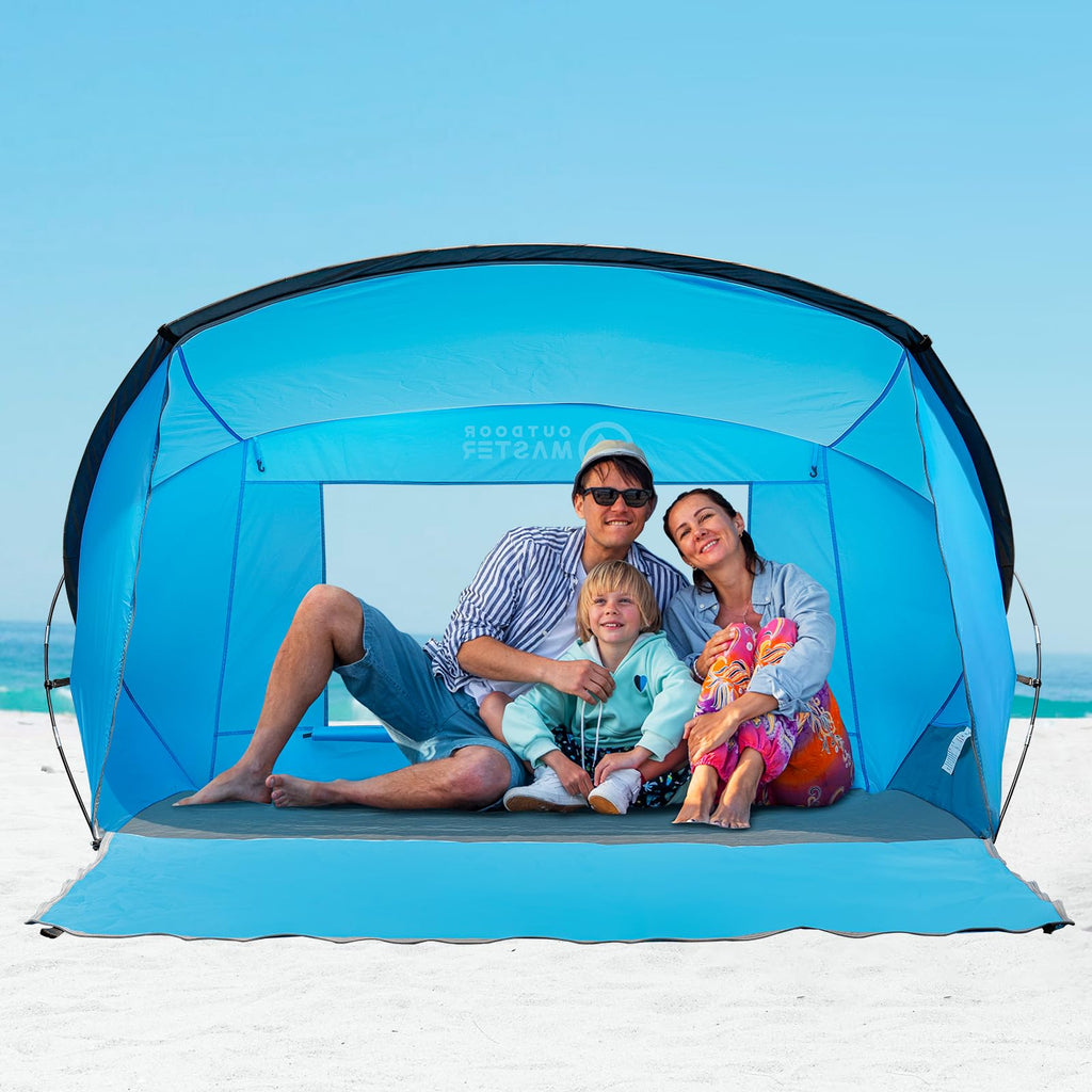 Outdoormaster Beach Tent For 3-4 Person - Easy Setup And Portable Beach Shade Sun Shelter Canopy With Upf 50+ Uv Protection Remo