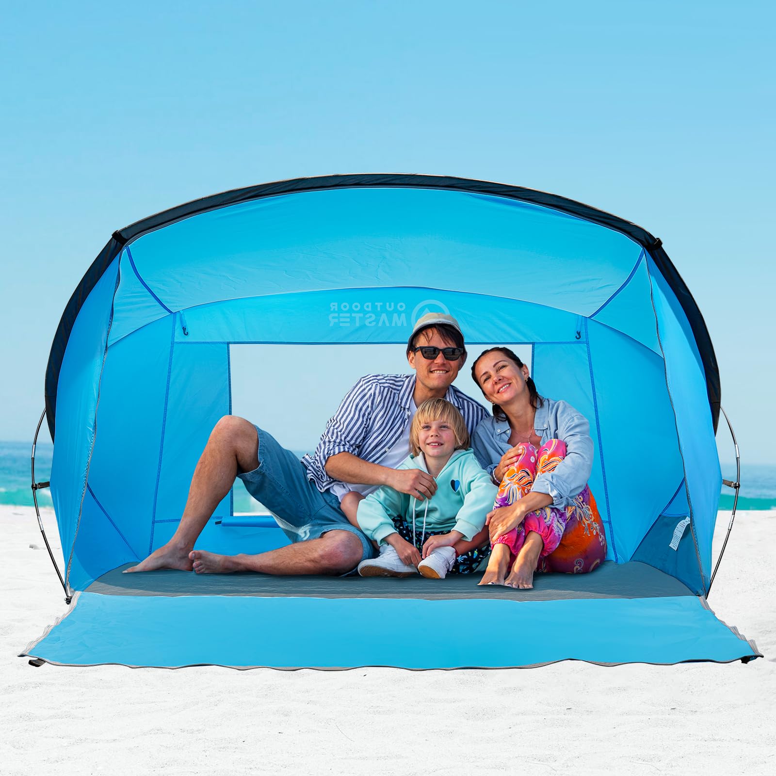 Outdoormaster Beach Tent For 3-4 Person - Easy Setup And Portable Beach Shade Sun Shelter Canopy With Upf 50+ Uv Protection Remo
