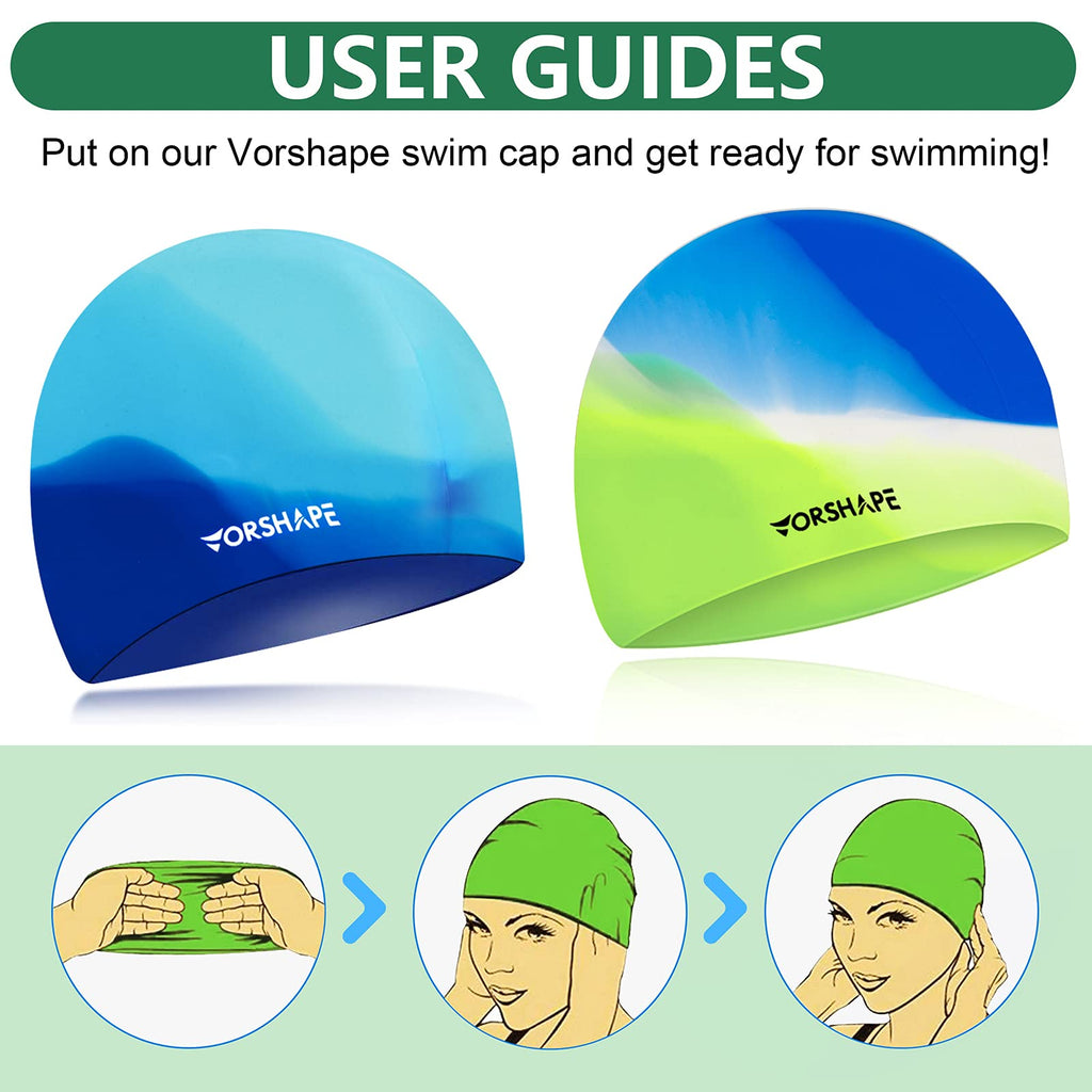 Vorshape Swim Cap Kids (2 Pack), Durable Waterproof Swimming Cap For Girls Boys Teens Toddler, Comfortable Fit For Long Hair And
